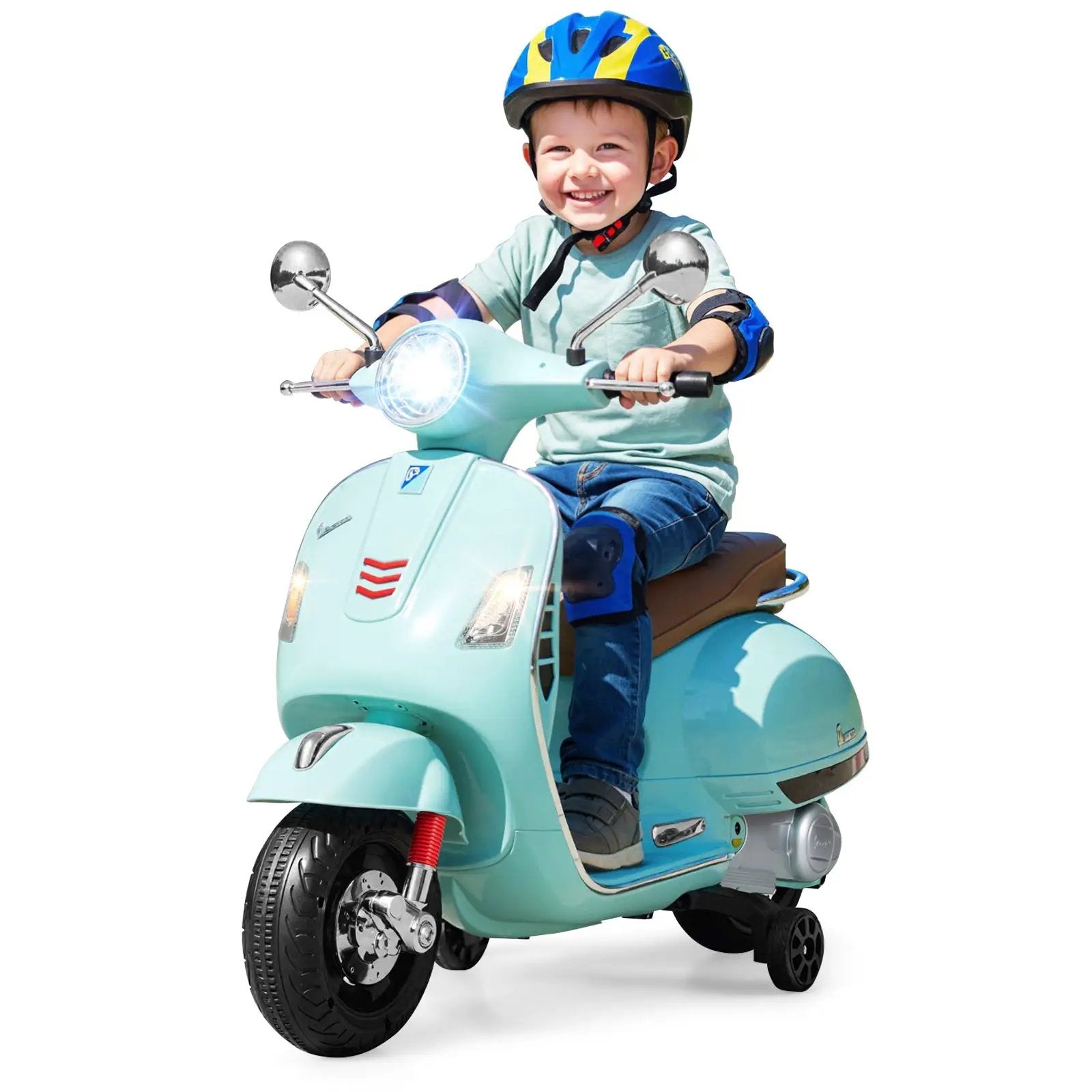 12V Kids Electric Motorcycle Licensed VESPA with Music and Training Wheels by DirectDeals