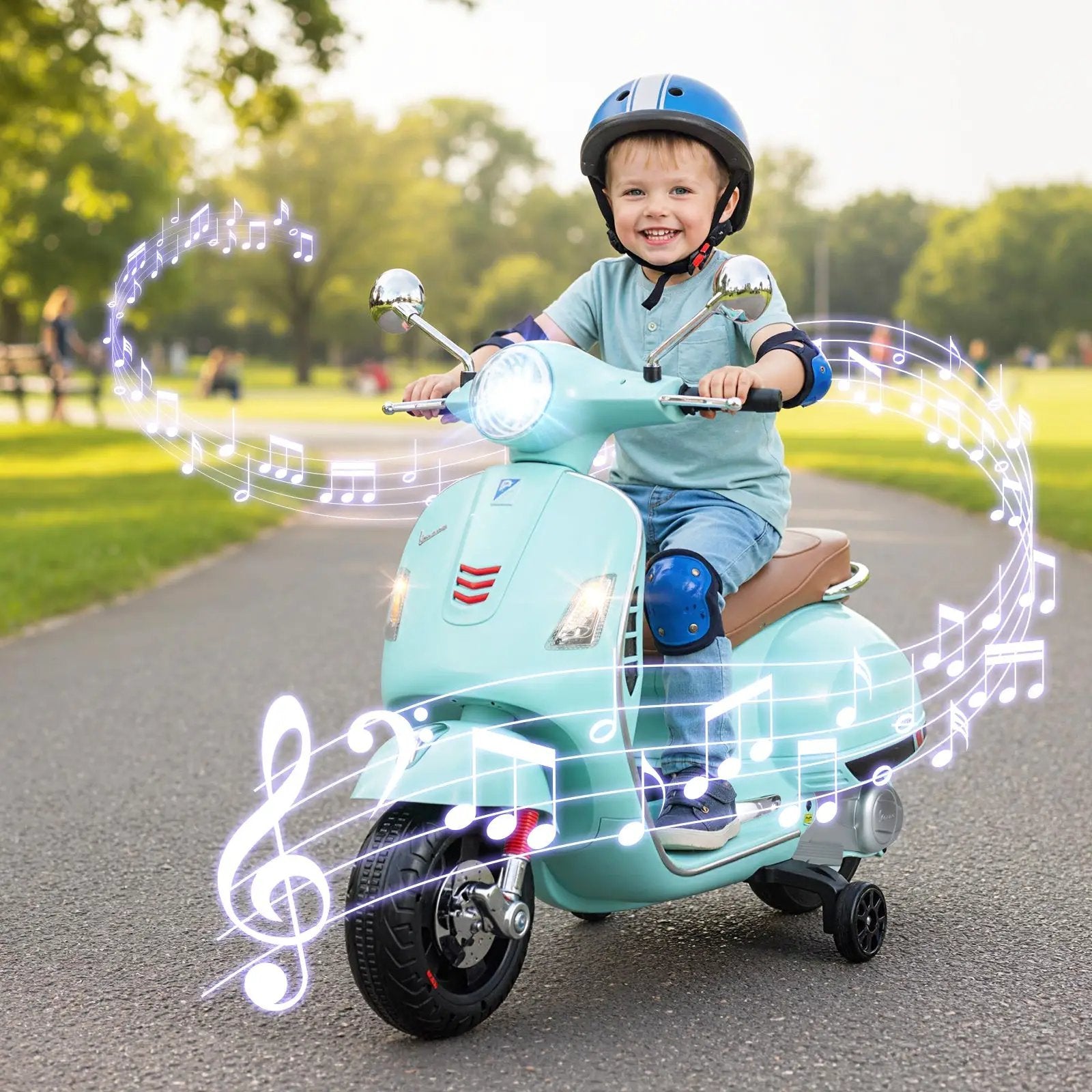 12V Kids Electric Motorcycle Licensed VESPA with Music and Training Wheels by DirectDeals