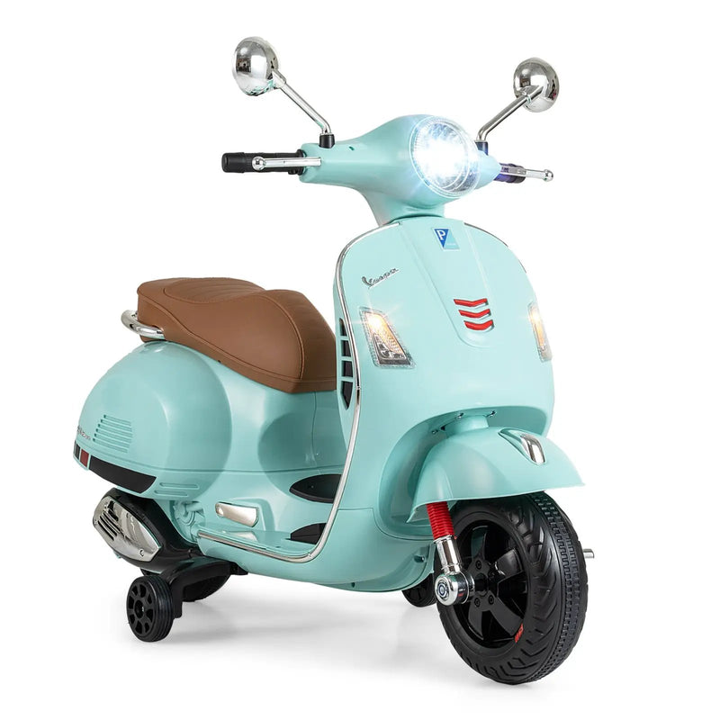 12V Kids Electric Motorcycle Licensed VESPA with Music and Training Wheels by DirectDeals
