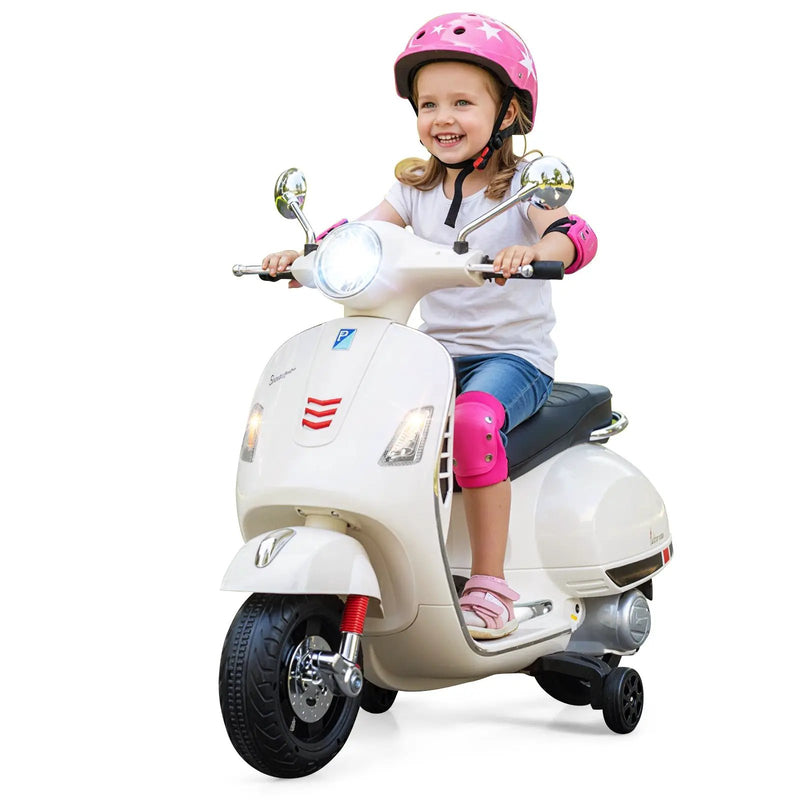 12V Kids Electric Motorcycle Licensed VESPA with Music and Training Wheels by DirectDeals