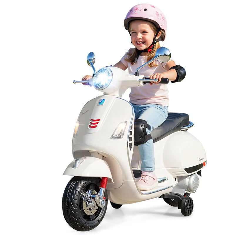 12V Kids Electric Motorcycle Licensed VESPA with Music and Training Wheels by DirectDeals