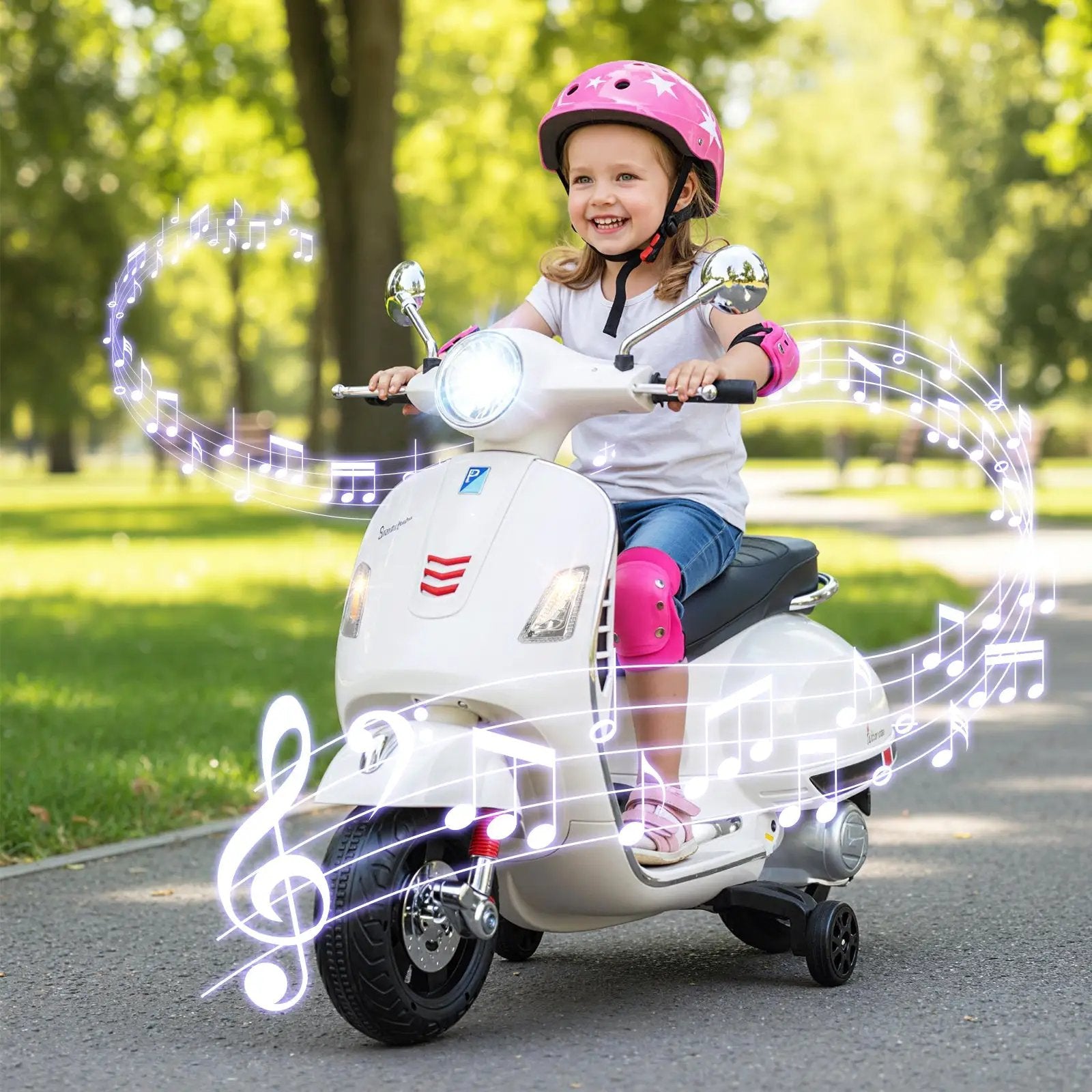12V Kids Electric Motorcycle Licensed VESPA with Music and Training Wheels by DirectDeals