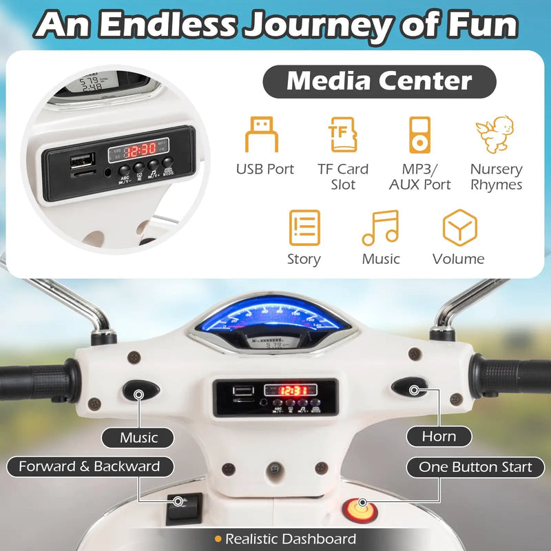 12V Kids Electric Motorcycle Licensed VESPA with Music and Training Wheels by DirectDeals