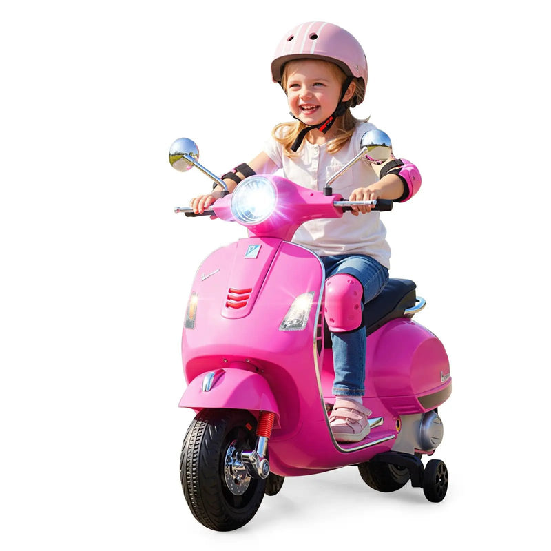 12V Kids Electric Motorcycle Licensed VESPA with Music and Training Wheels by DirectDeals