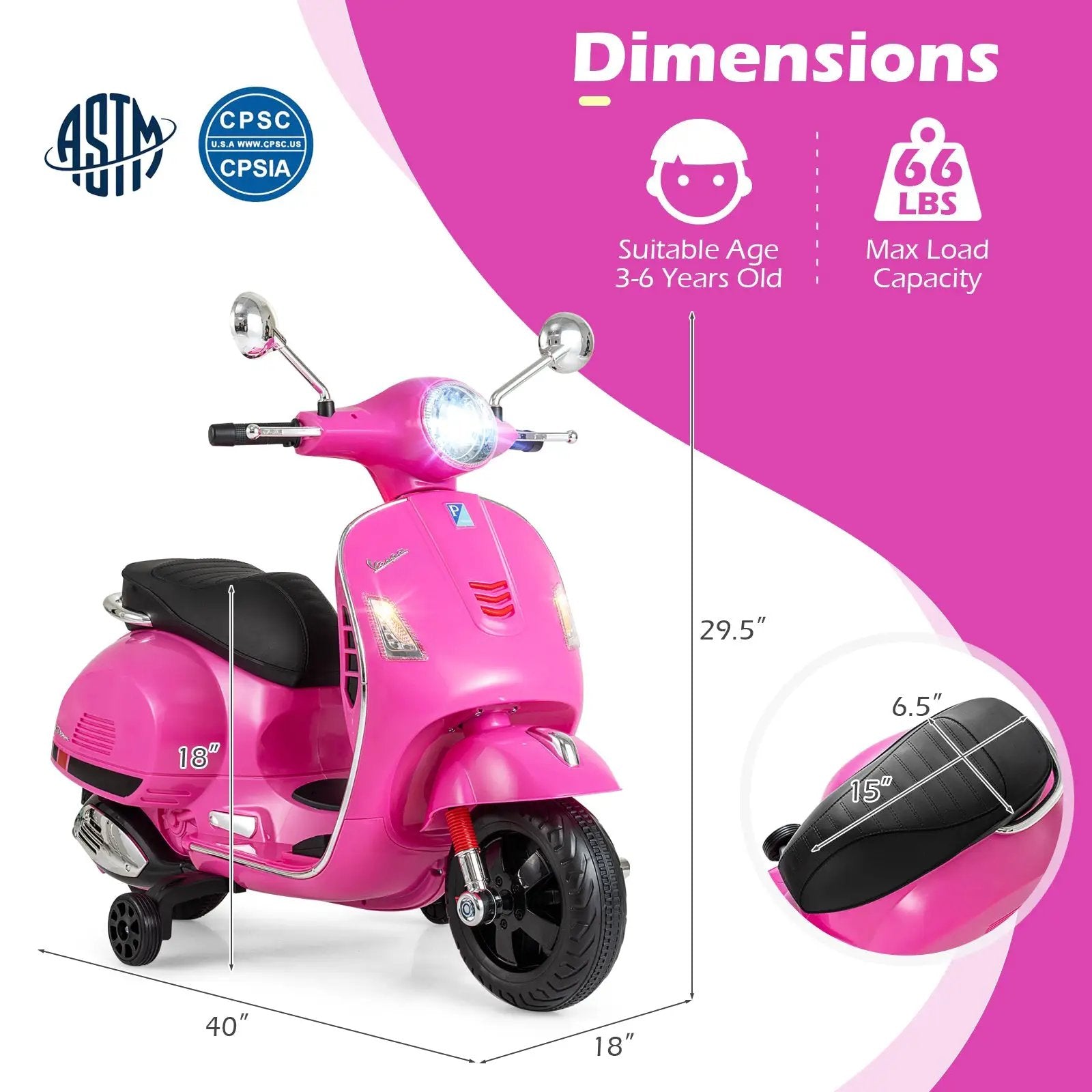 12V Kids Electric Motorcycle Licensed VESPA with Music and Training Wheels by DirectDeals