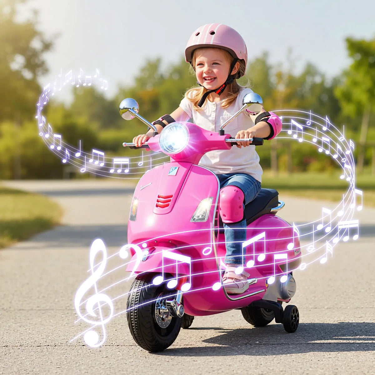 12V Kids Electric Motorcycle Licensed VESPA with Music and Training Wheels, photo 2 of 24