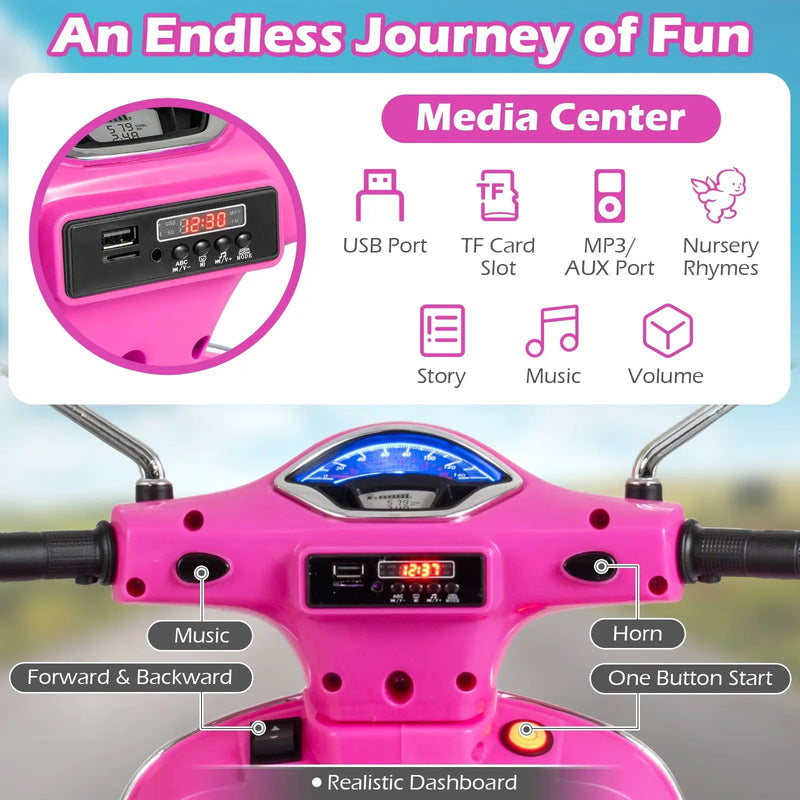 12V Kids Electric Motorcycle Licensed VESPA with Music and Training Wheels by DirectDeals