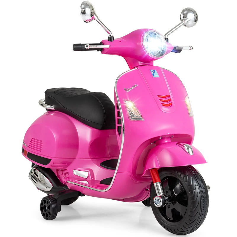 12V Kids Electric Motorcycle Licensed VESPA with Music and Training Wheels by DirectDeals