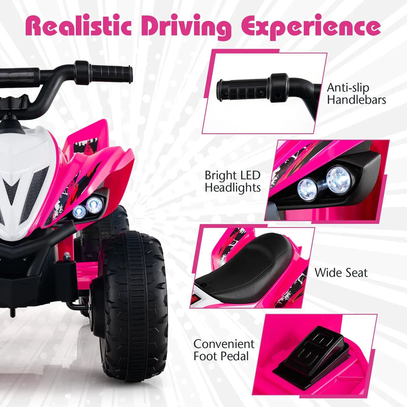 12V Kids Ride On ATV 4-Wheeler Quad with LED Lights and 7 mph Max Speed by DirectDeals