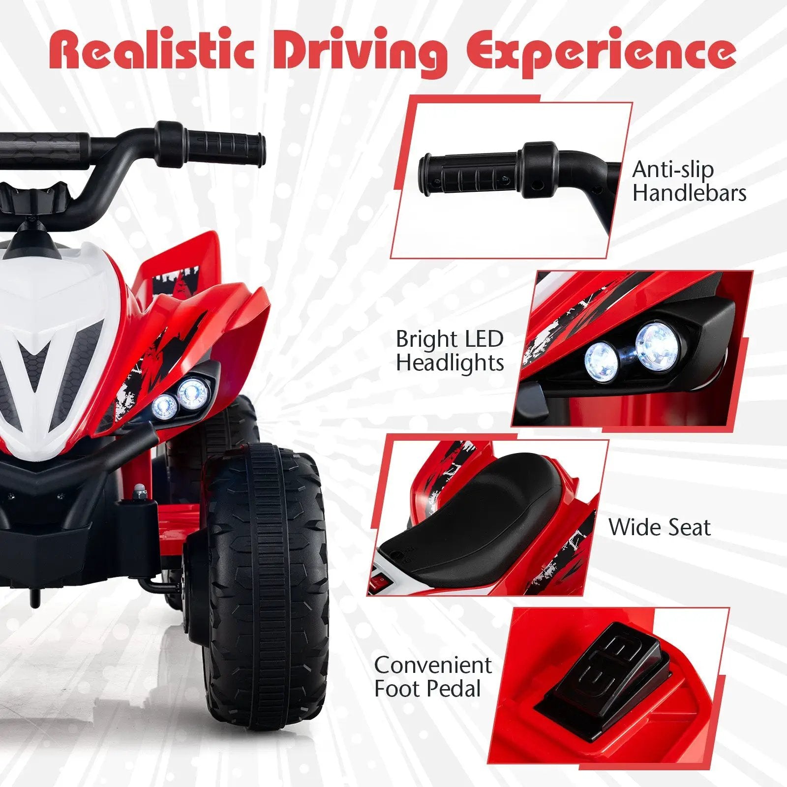 12V Kids Ride On ATV 4-Wheeler Quad with LED Lights and 7 mph Max Speed by DirectDeals