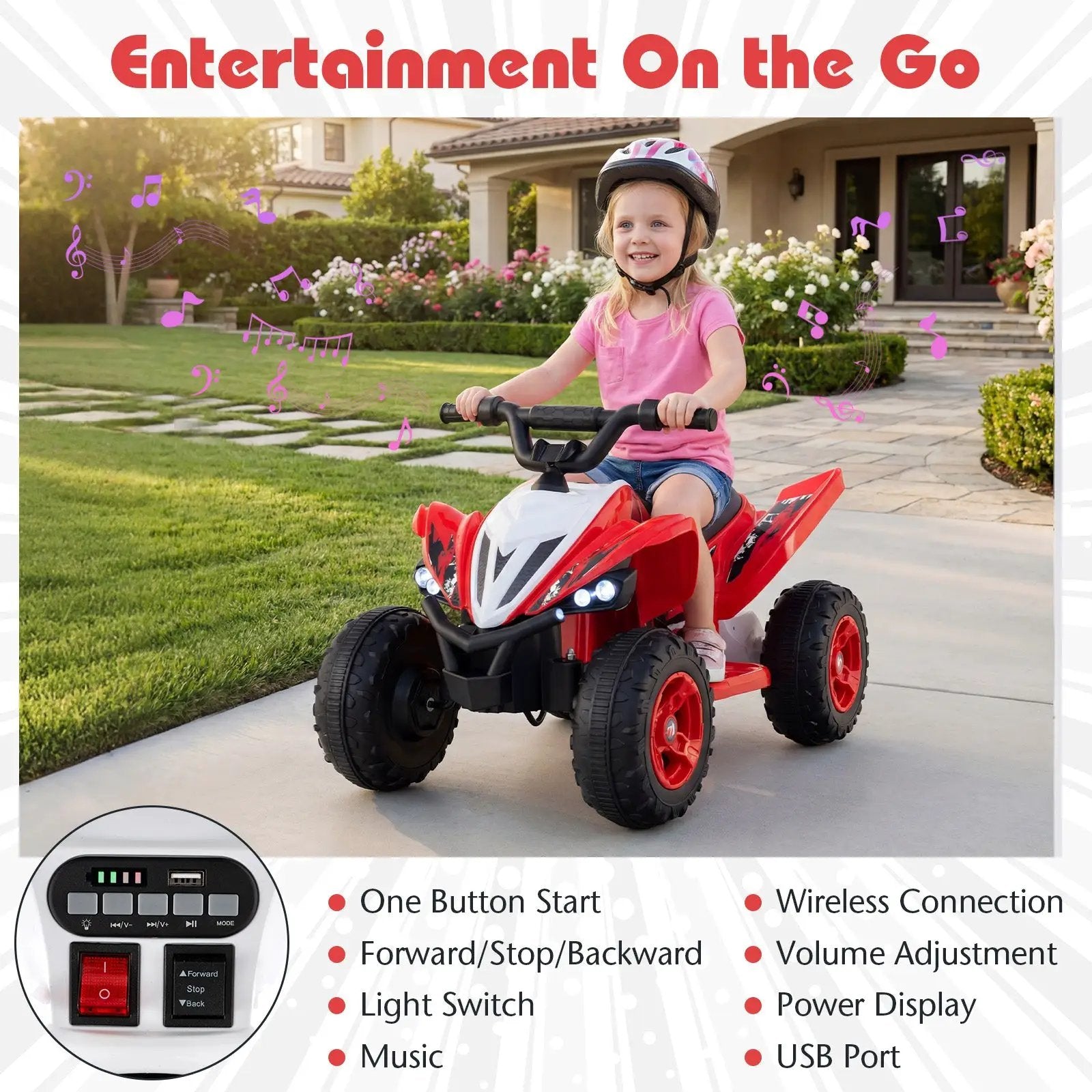12V Kids Ride On ATV 4-Wheeler Quad with LED Lights and 7 mph Max Speed by DirectDeals