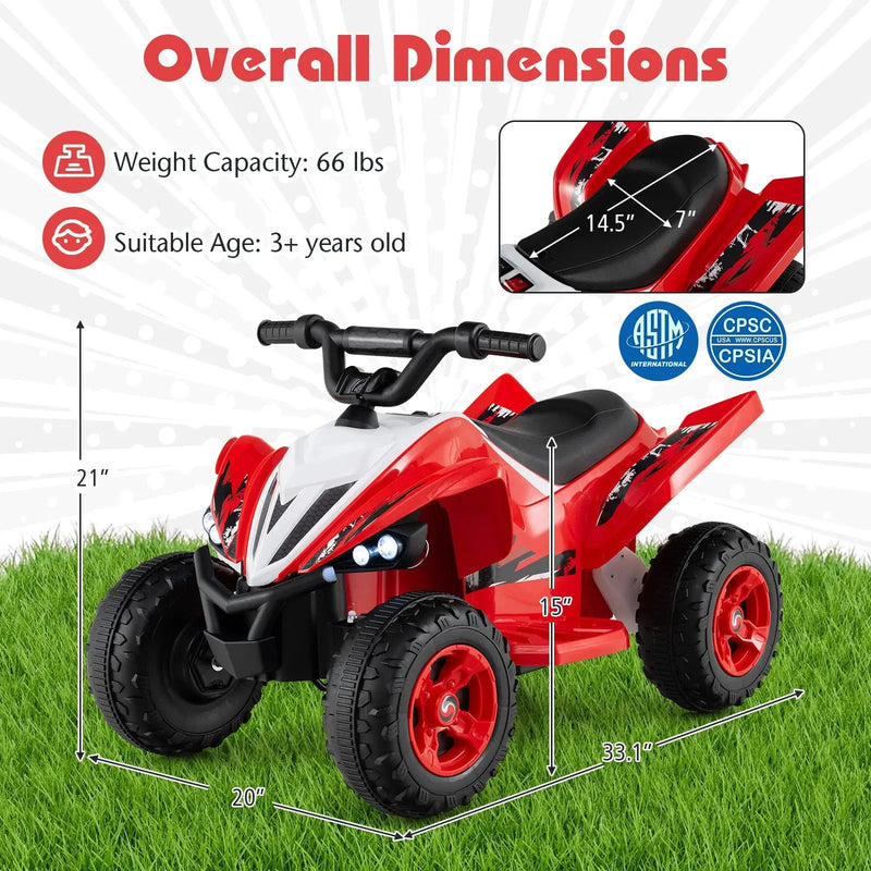 12V Kids Ride On ATV 4-Wheeler Quad with LED Lights and 7 mph Max Speed by DirectDeals