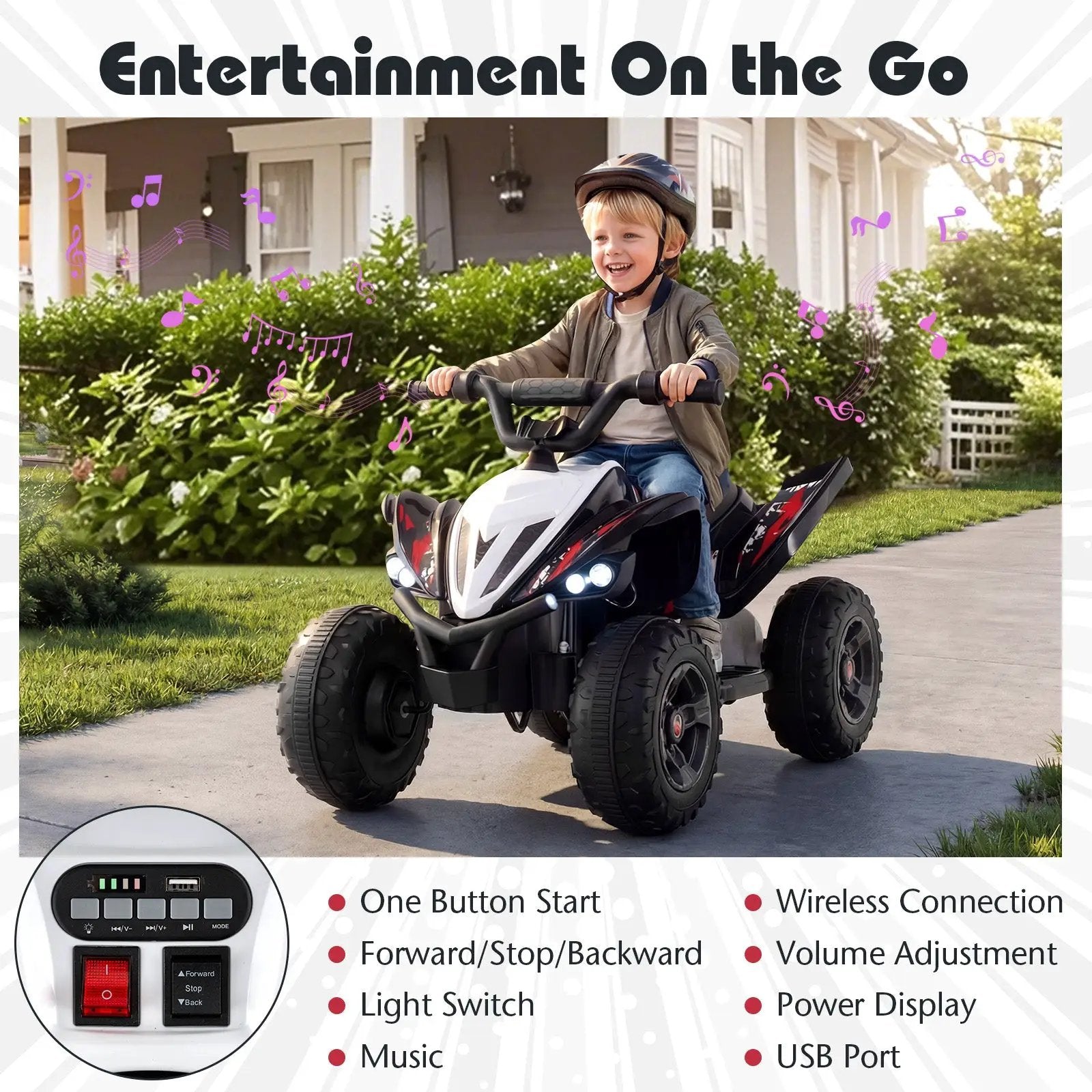 12V Kids Ride On ATV 4-Wheeler Quad with LED Lights and 7 mph Max Speed by DirectDeals