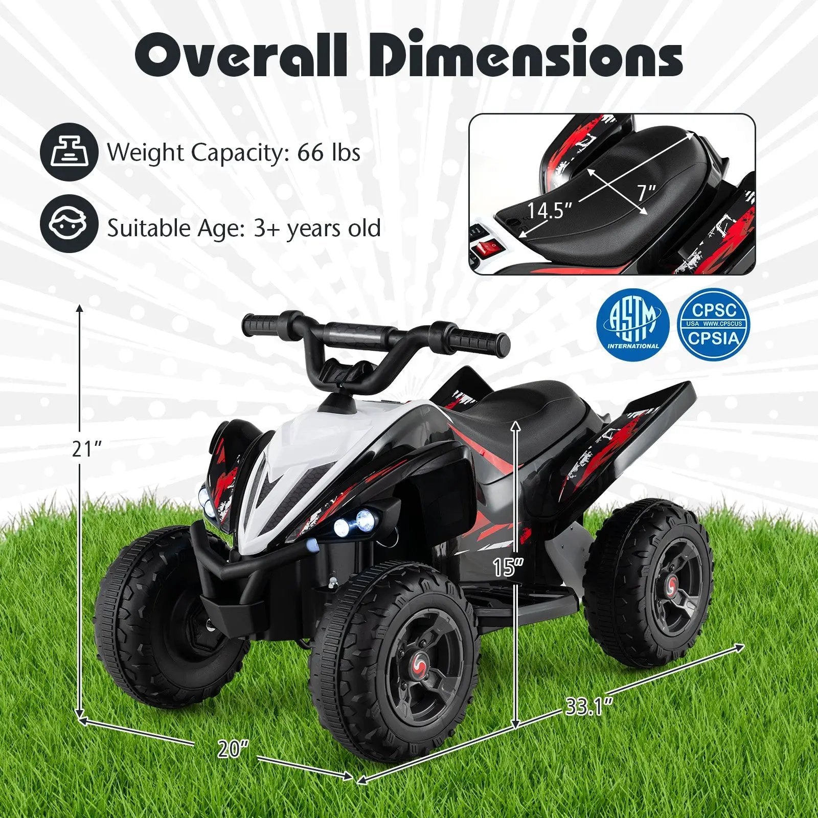 12V Kids Ride On ATV 4-Wheeler Quad with LED Lights and 7 mph Max Speed by DirectDeals