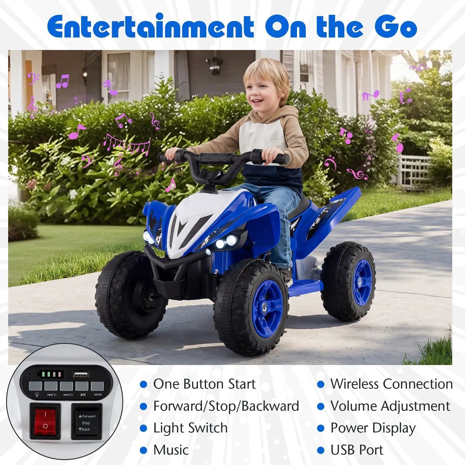 12V Kids Ride On ATV 4-Wheeler Quad with LED Lights and 7 mph Max Speed by DirectDeals