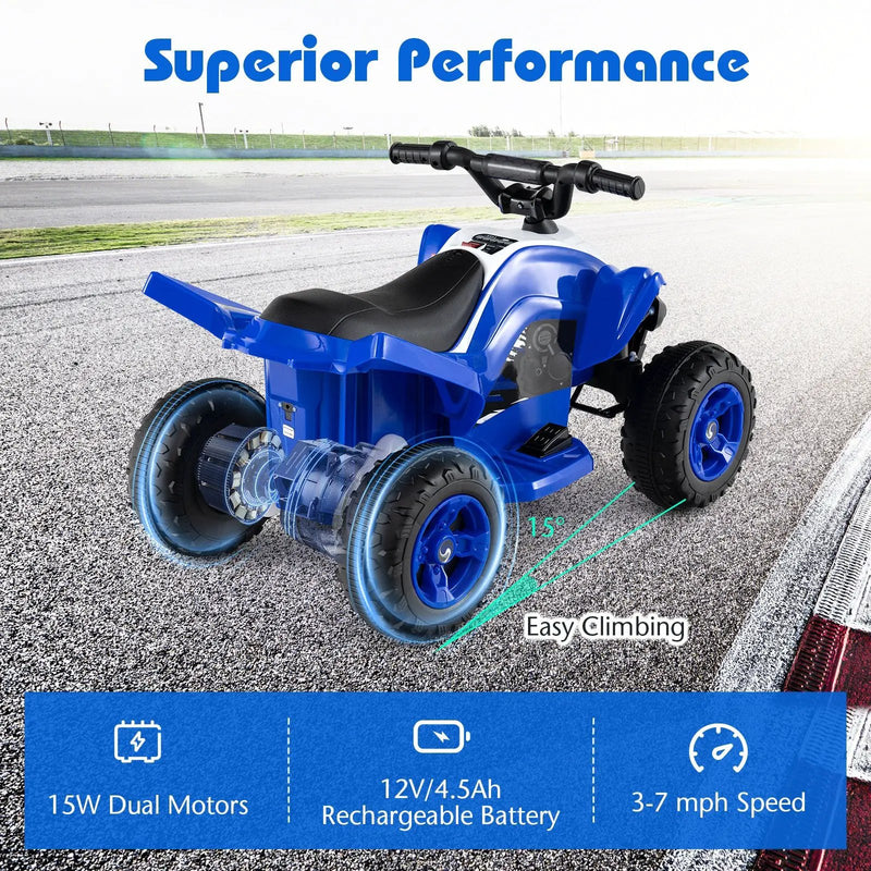 12V Kids Ride On ATV 4-Wheeler Quad with LED Lights and 7 mph Max Speed by DirectDeals