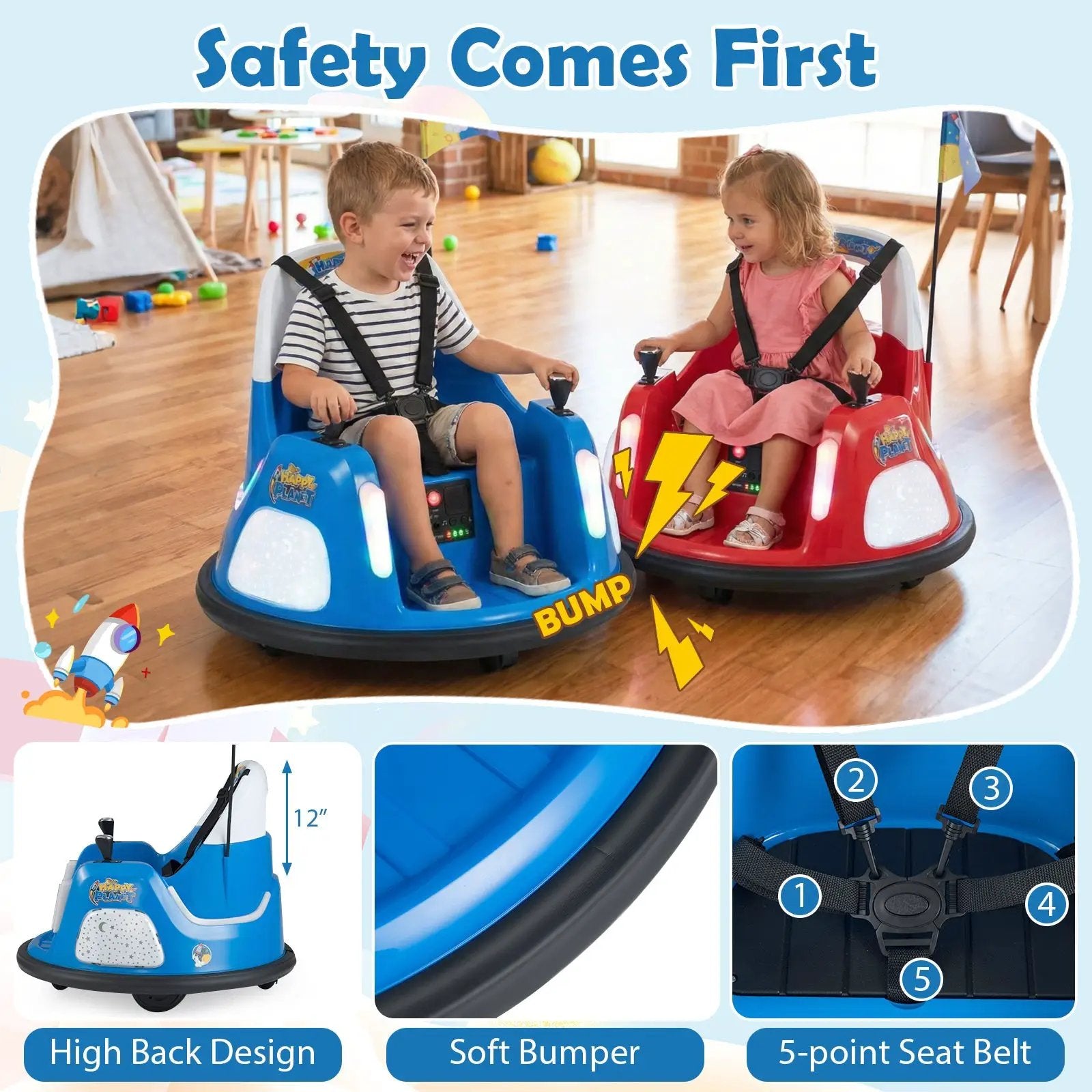 12V Kids Ride On Bumper Car with Remote Control and Flashing Lights by DirectDeals