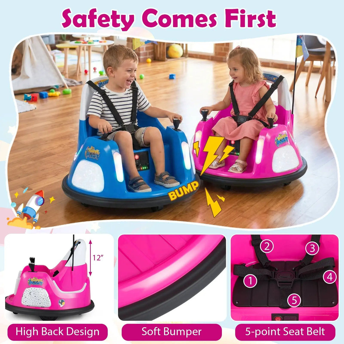 12V Kids Ride On Bumper Car with Remote Control and Flashing Lights, photo 15 of 24