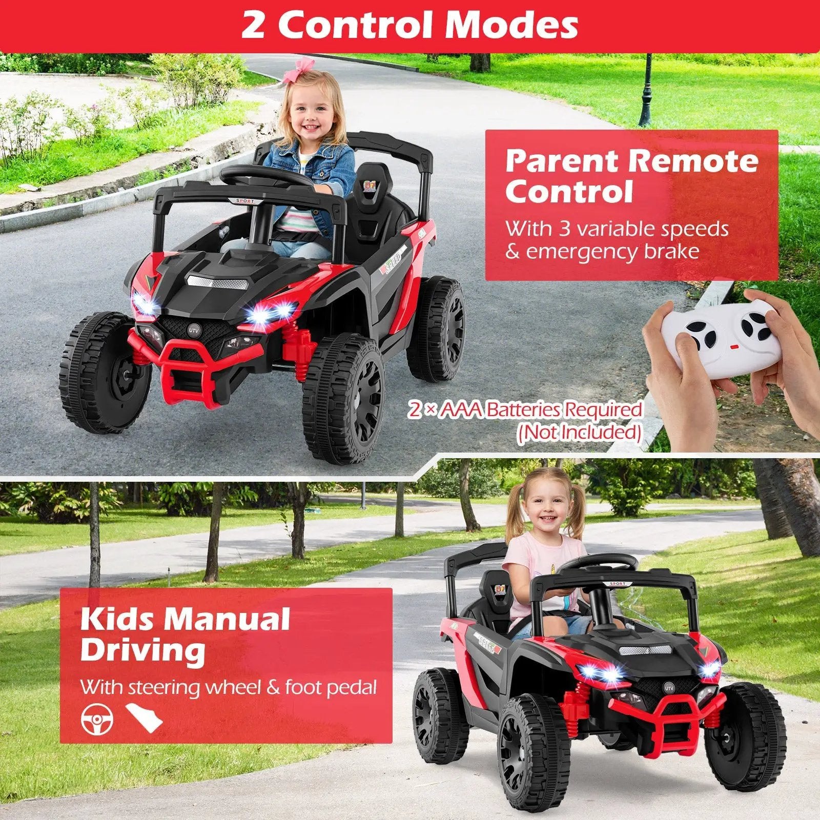 12V Kids Ride On Car UTV Electric Vehicle with LED Lights Music and Horn by DirectDeals