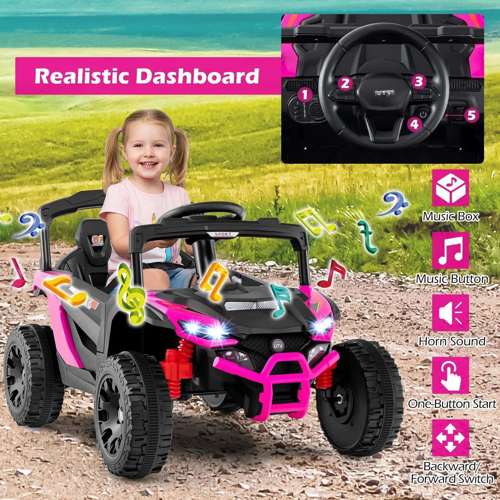 12V Kids Ride On Car UTV Electric Vehicle with LED Lights Music and Horn by DirectDeals