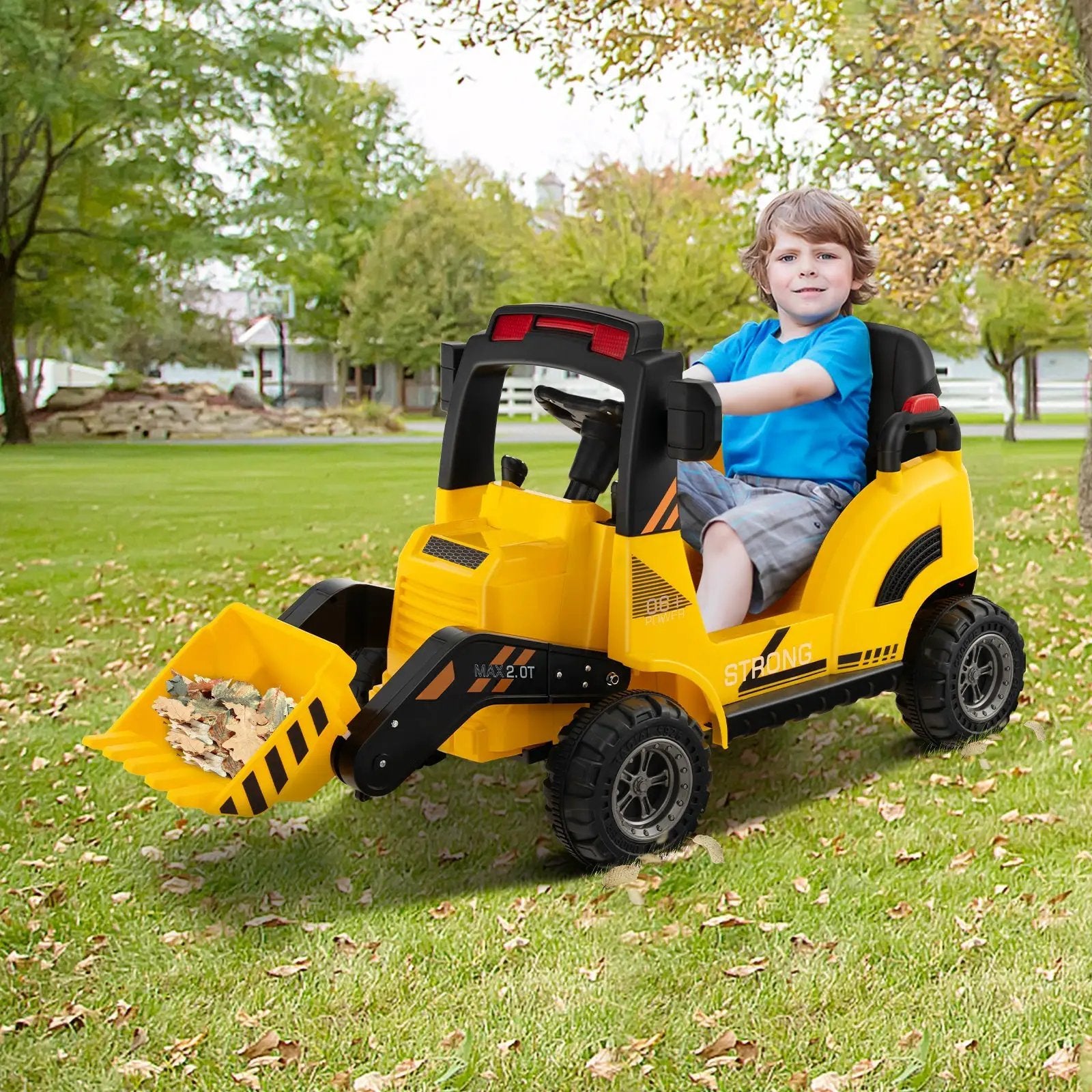 12V Kids Ride On Construction Tractor with Electric Adjustable Bucket-Yellow by DirectDeals