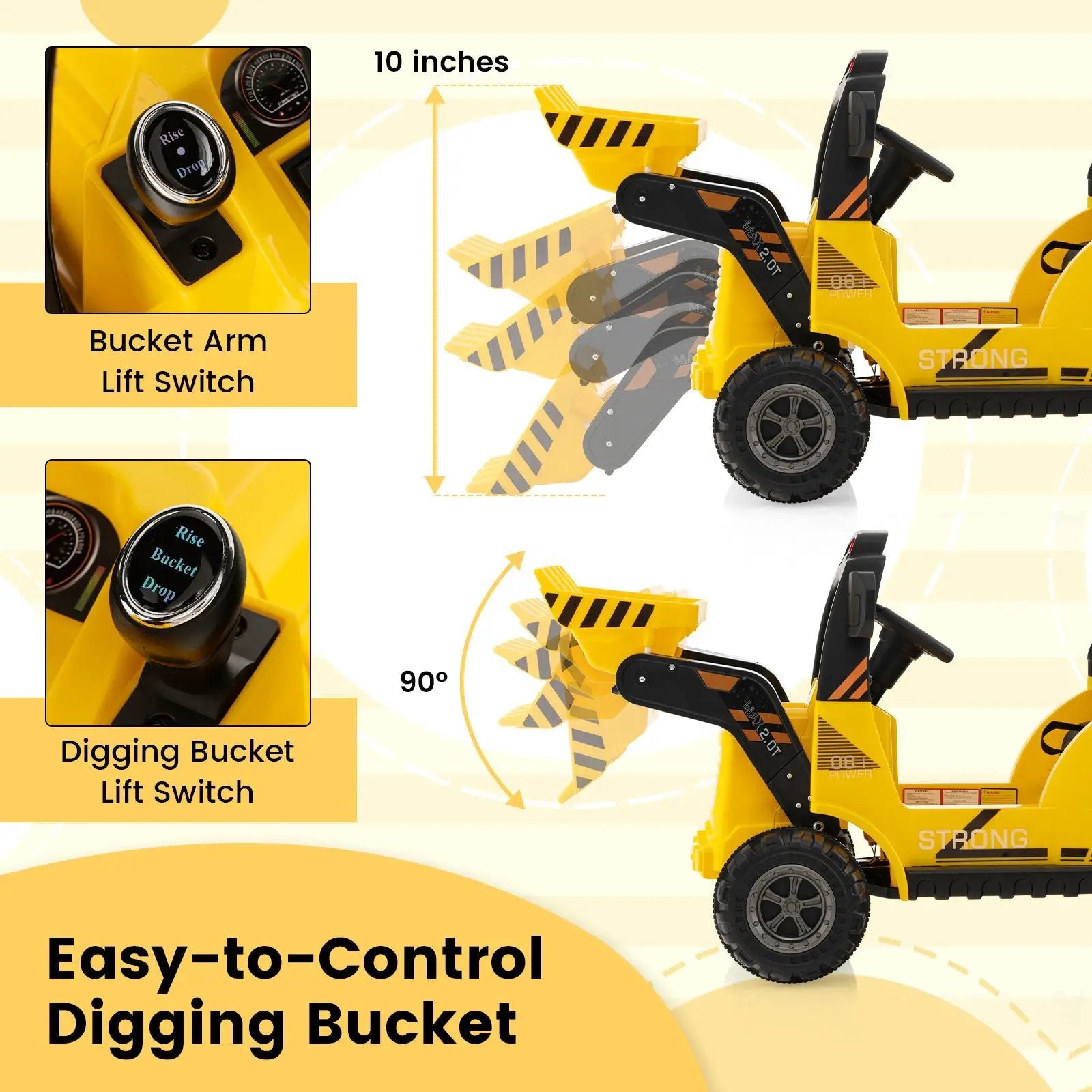 12V Kids Ride On Construction Tractor with Electric Adjustable Bucket-Yellow by DirectDeals