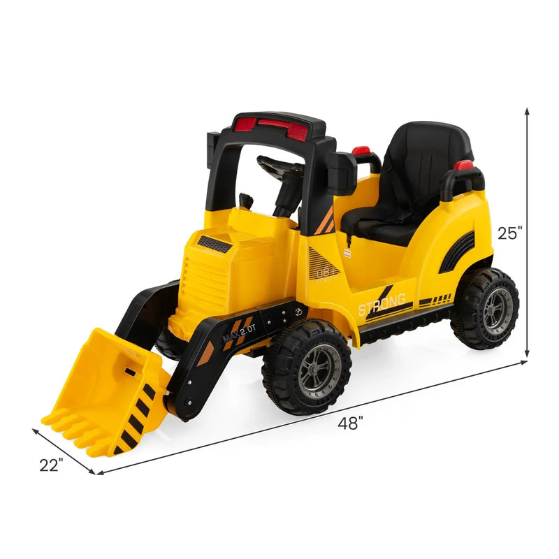 12V Kids Ride On Construction Tractor with Electric Adjustable Bucket-Yellow by DirectDeals