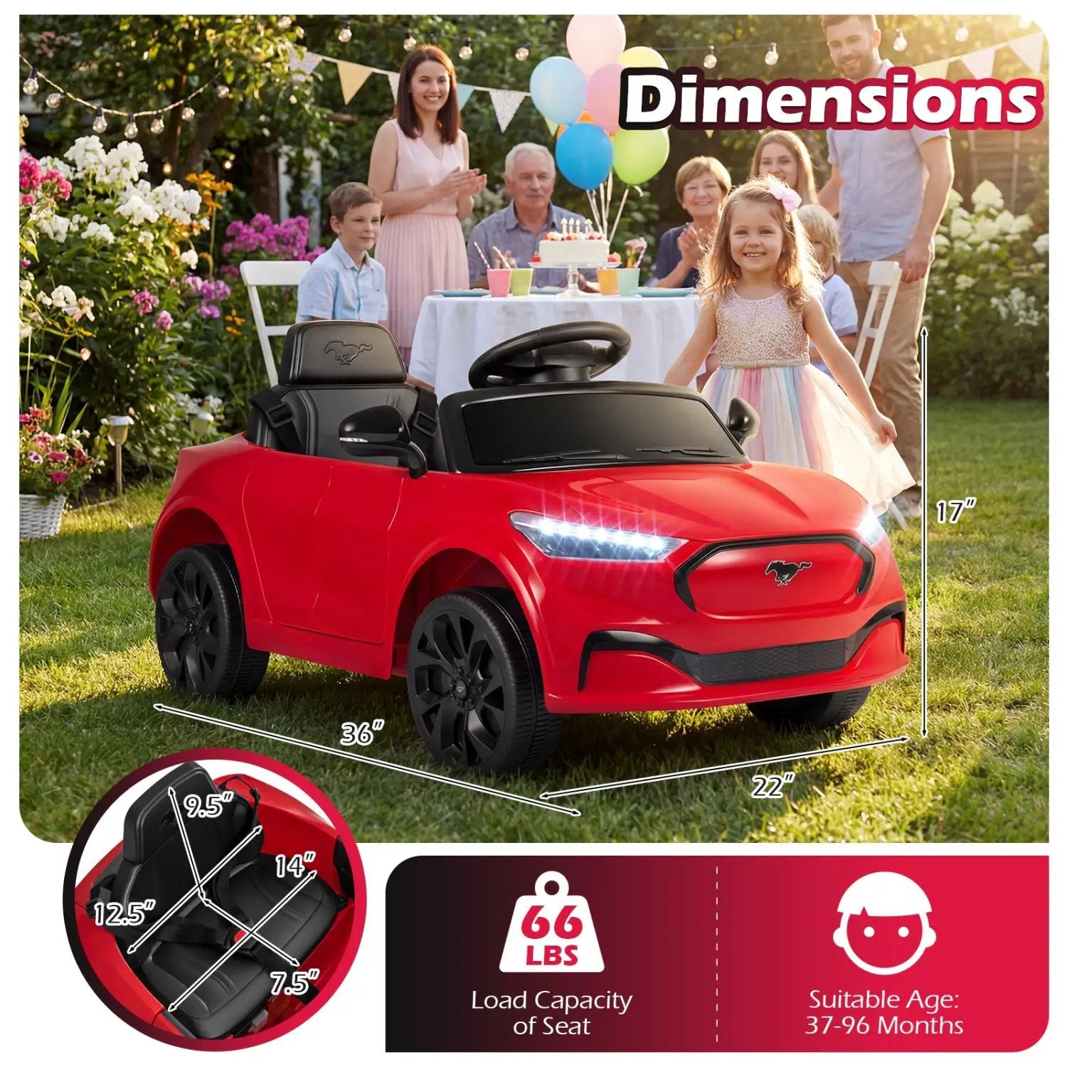 12V Kids Ride on Car Licensed Ford Mach E with Parent Control and Horn by DirectDeals