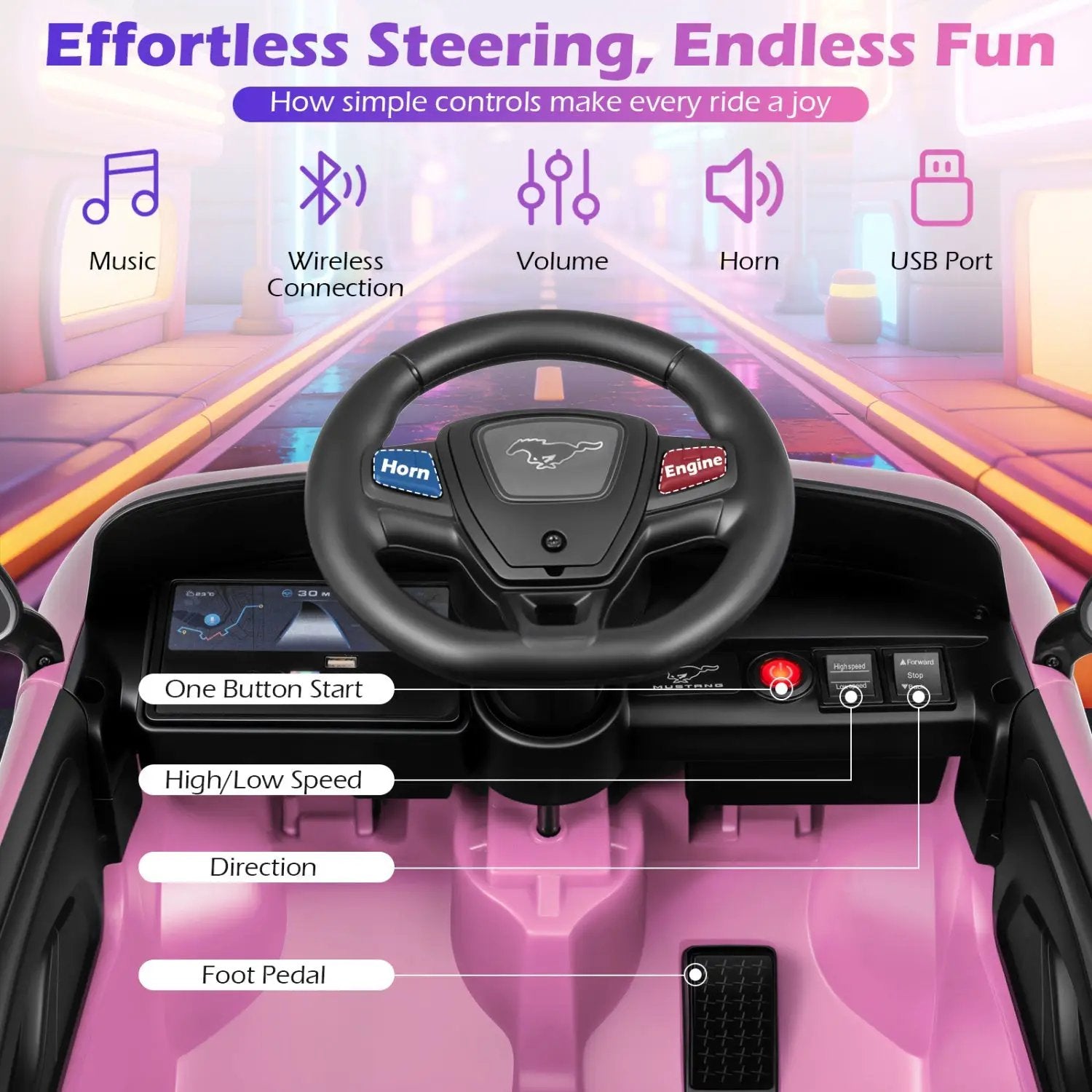 12V Kids Ride on Car Licensed Ford Mach E with Parent Control and Horn by DirectDeals