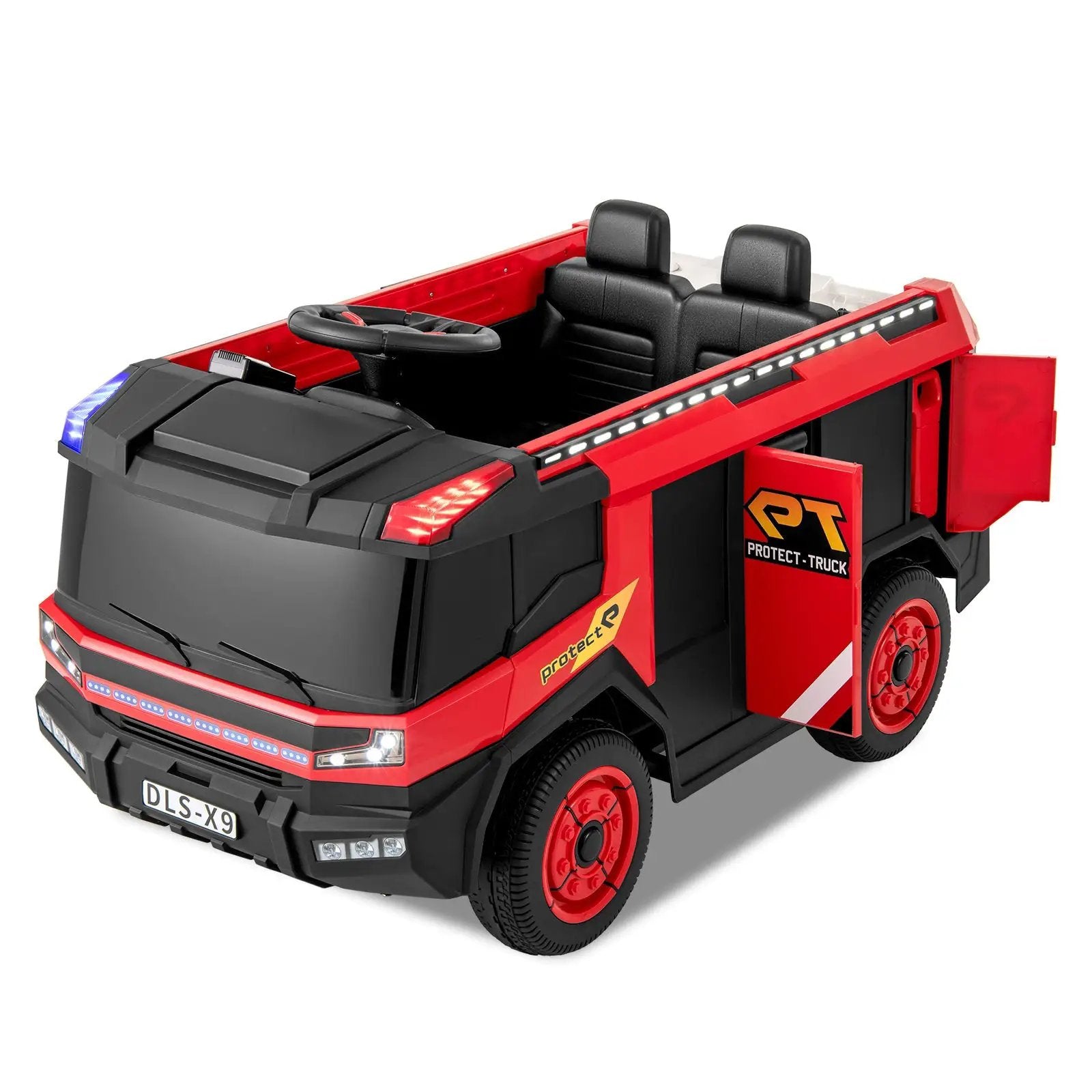 12V Kids Ride on Fire Truck 2-Seater with Remote Control and Water Gun-Red by DirectDeals