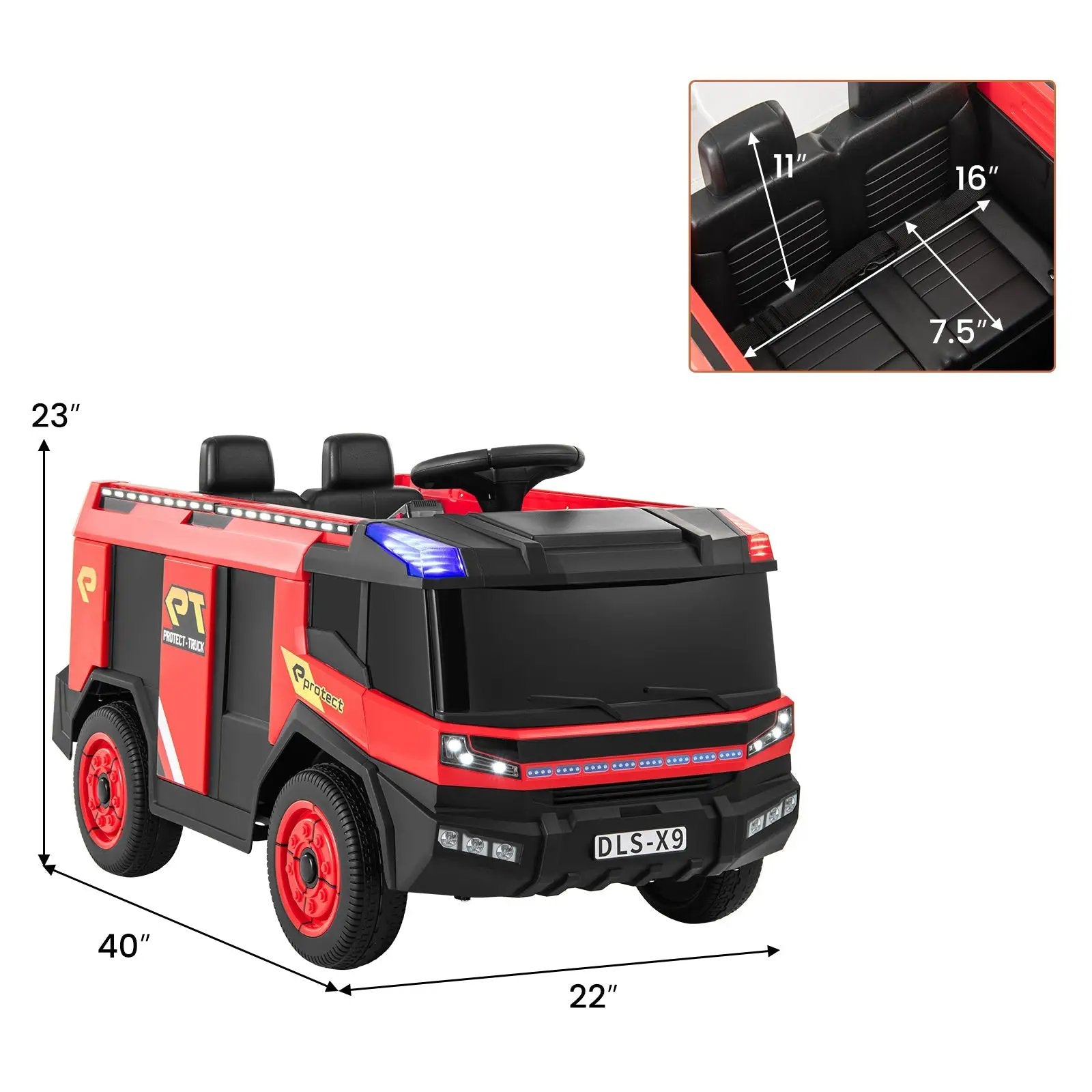 12V Kids Ride on Fire Truck 2-Seater with Remote Control and Water Gun-Red by DirectDeals