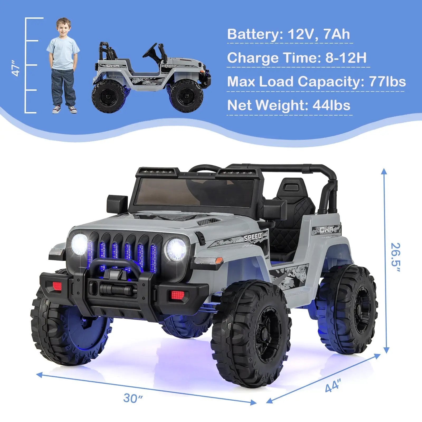 12V Kids Ride-on Jeep Car with 2.4 G Remote Control by DirectDeals
