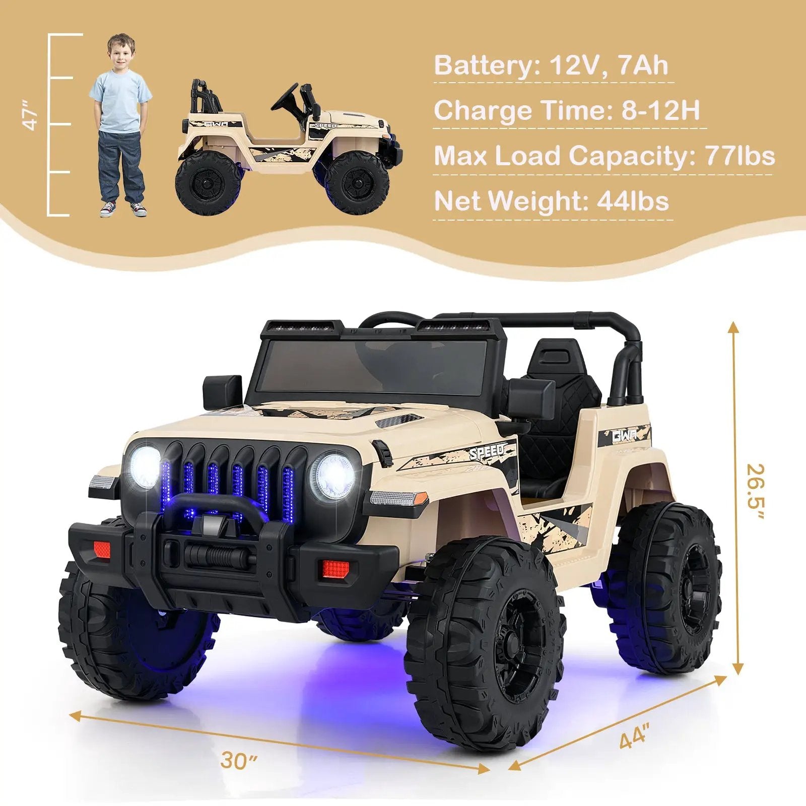 12V Kids Ride-on Jeep Car with 2.4 G Remote Control by DirectDeals