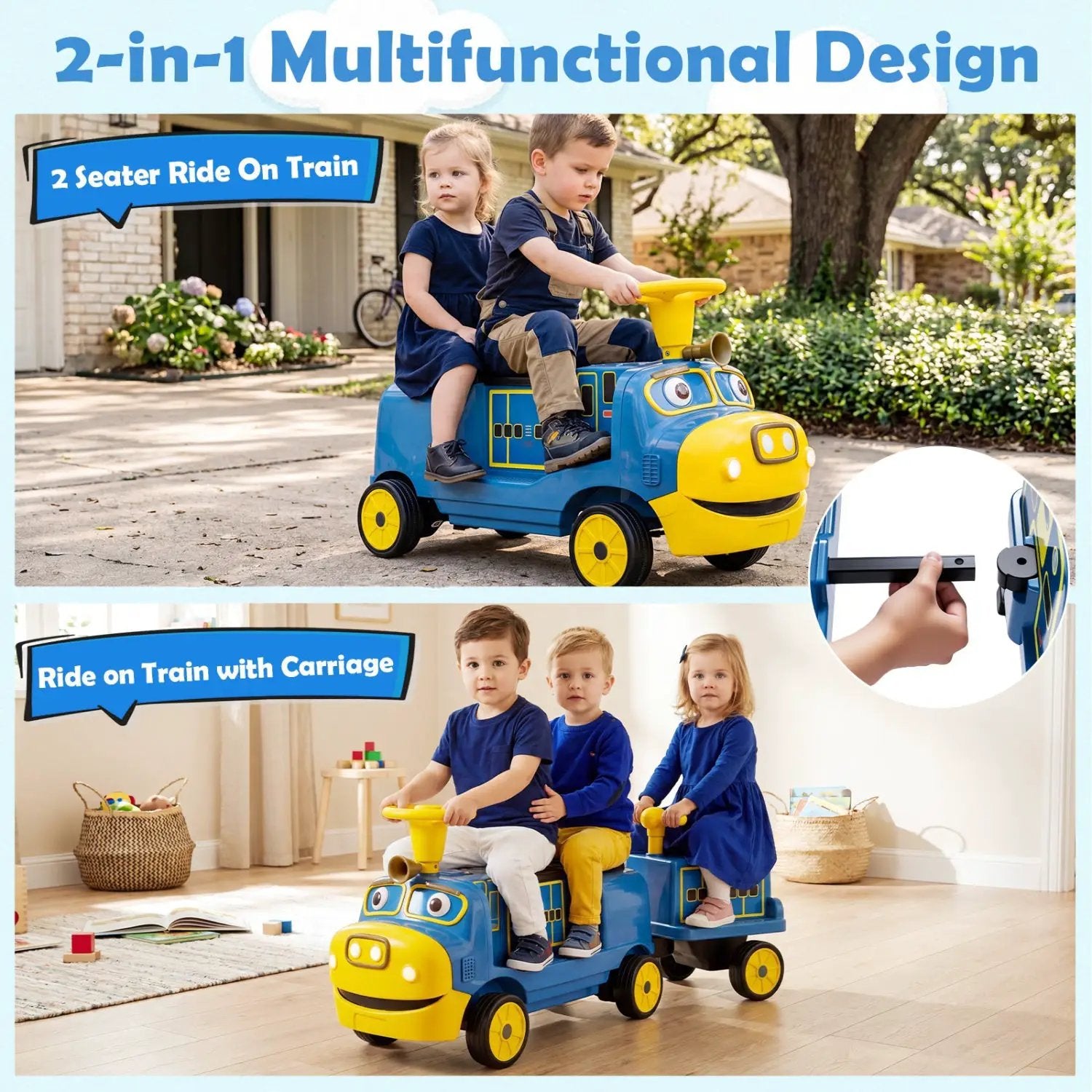 12V Kids Ride-On Train 3-Seater with Detachable Carriage by DirectDeals