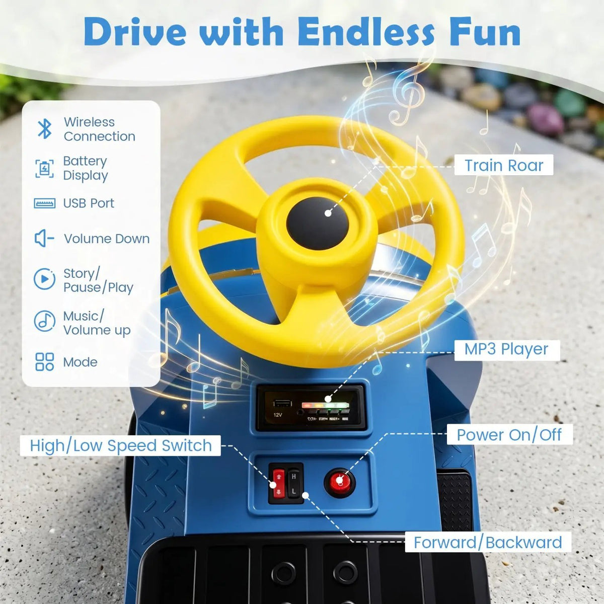 12V Kids Ride-On Train 3-Seater with Detachable Carriage, photo 7 of 16