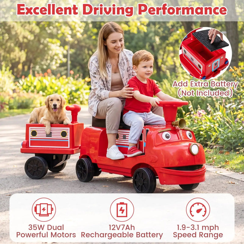 12V Kids Ride-On Train 3-Seater with Detachable Carriage by DirectDeals