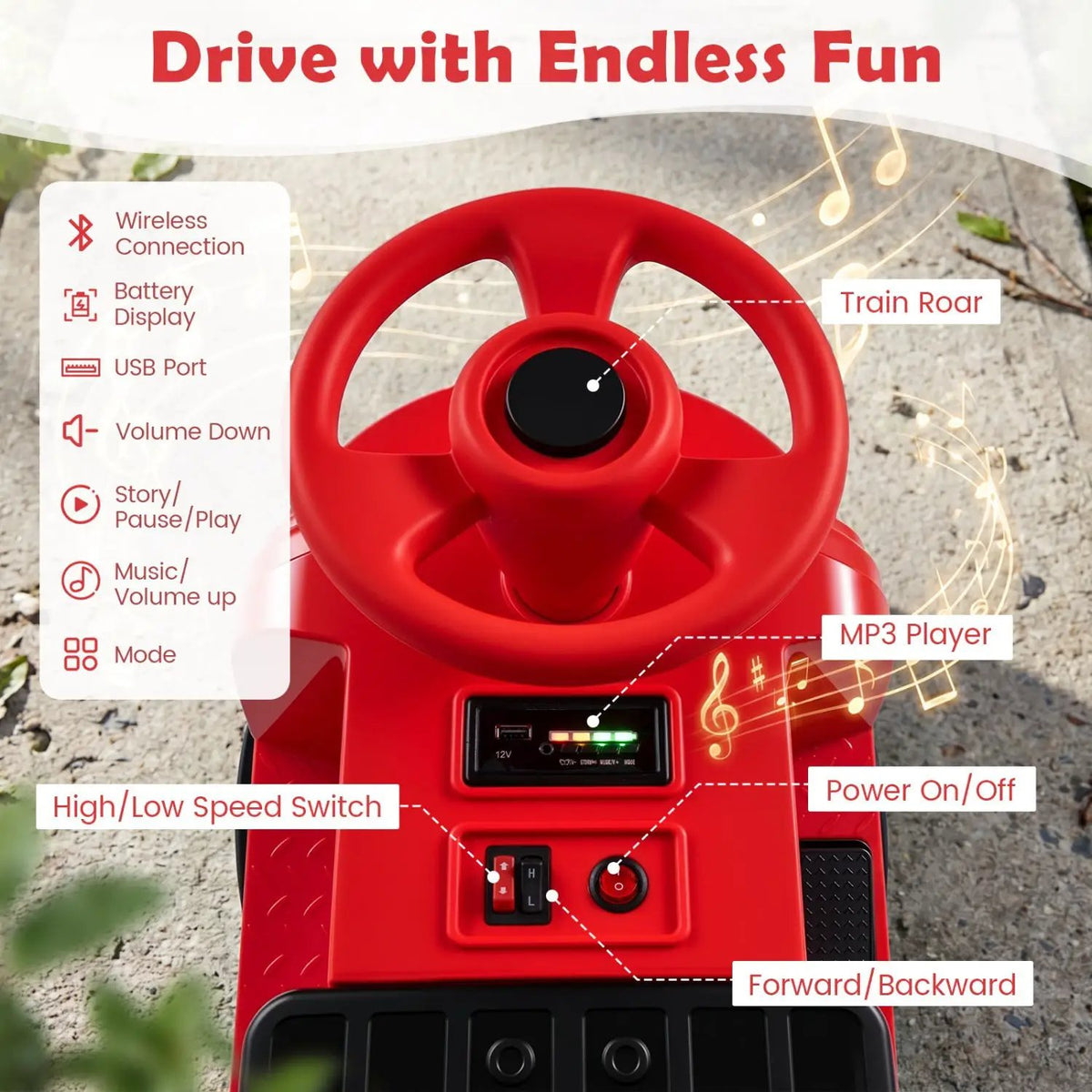 12V Kids Ride-On Train 3-Seater with Detachable Carriage, photo 15 of 16