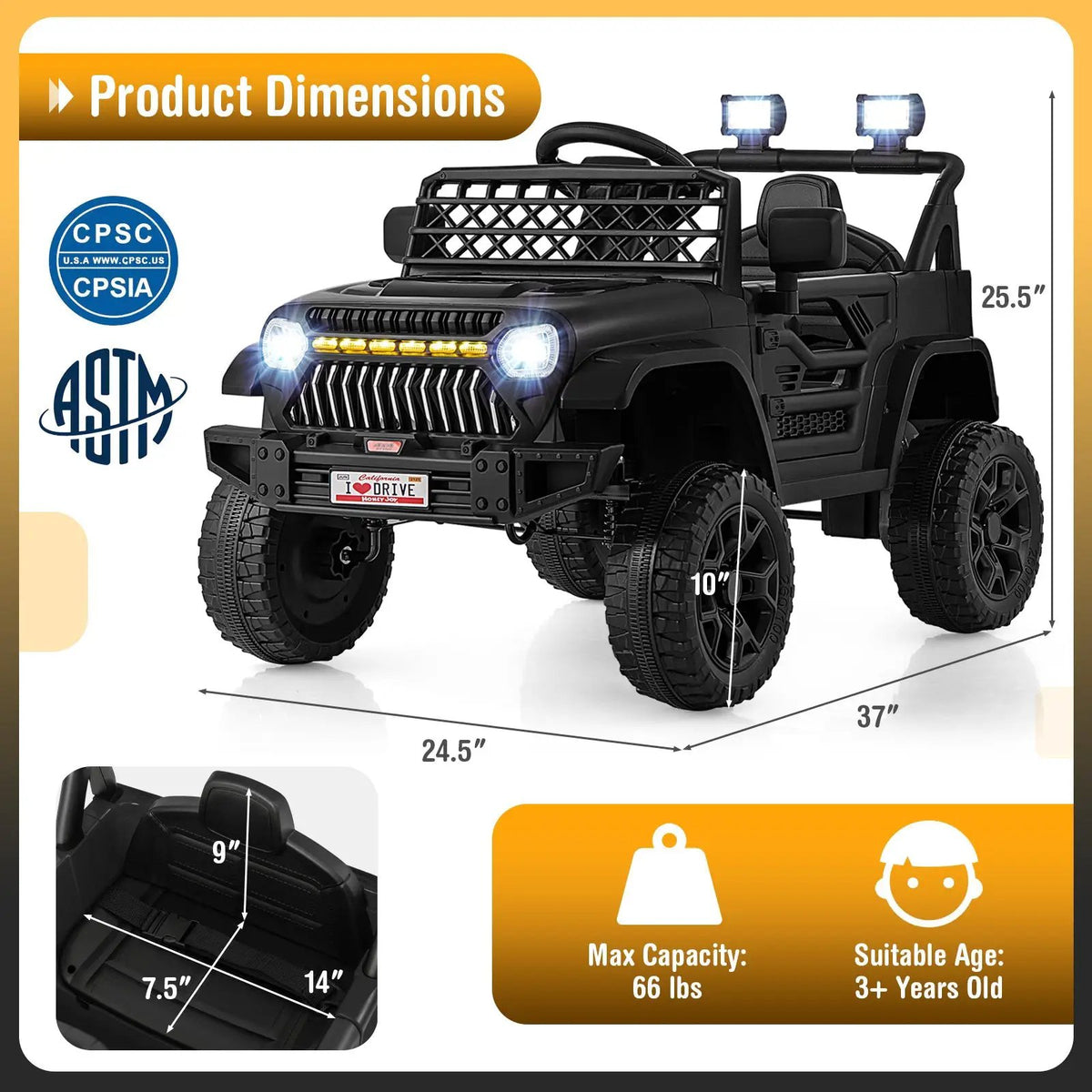 12V Kids Ride on Truck Car with Parental Remote and Music Player, photo 4 of 12