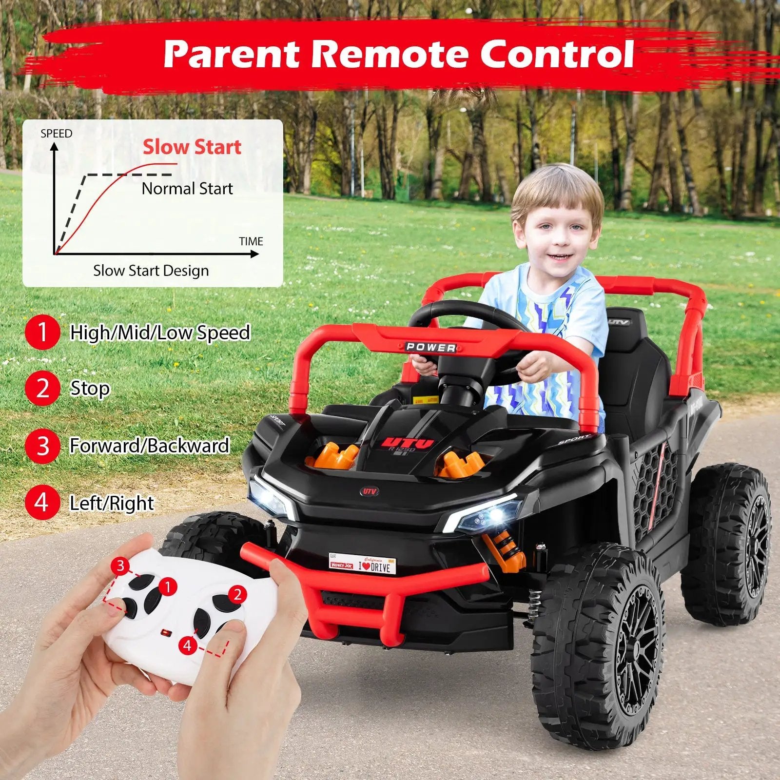 12V Kids Ride on Truck Off-Road UTV with Parental Remote and Lights by DirectDeals