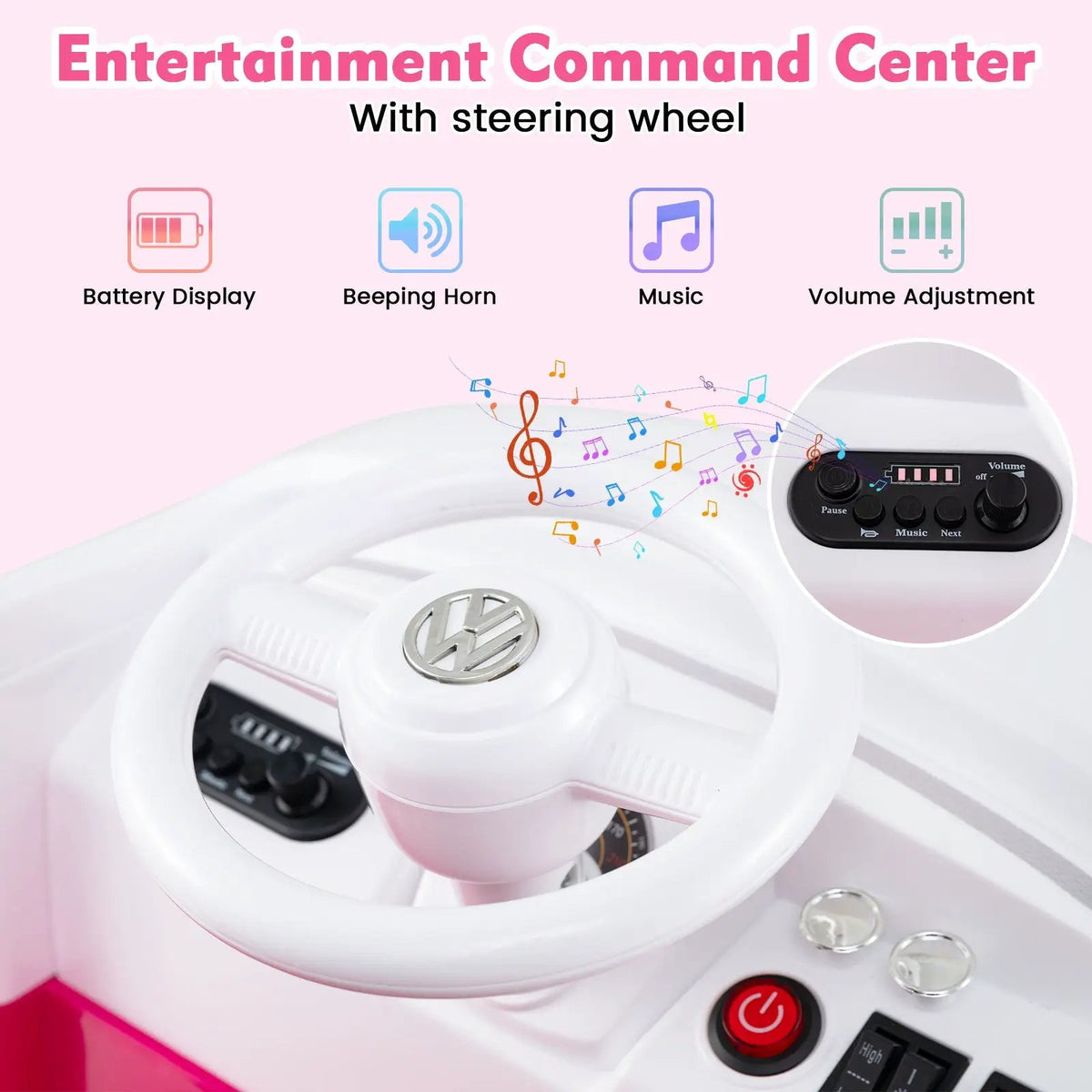 12V Ride On Car Licensed Volkswagen Ride-on Bus with Cup Holder and LED Headlights for 3+ Years Old, photo 15 of 16
