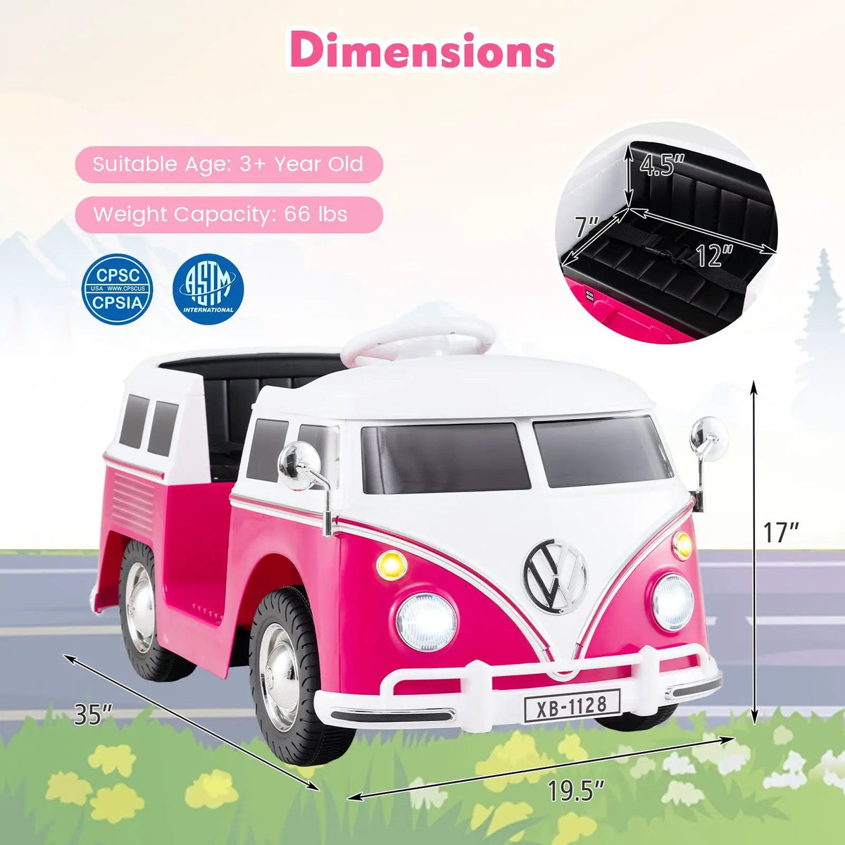 12V Ride On Car Licensed Volkswagen Ride-on Bus with Cup Holder and LED Headlights for 3+ Years Old, photo 9 of 16
