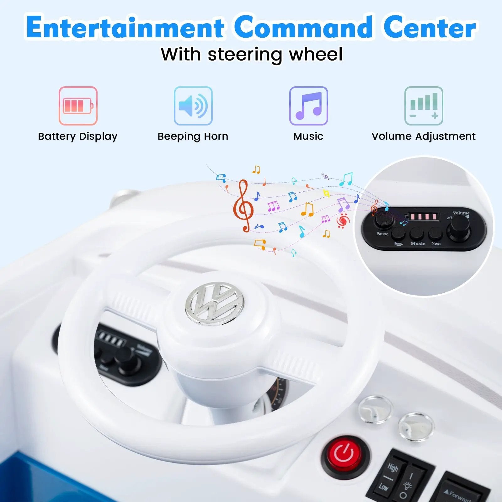 12V Ride On Car Licensed Volkswagen Ride-on Bus with Cup Holder and LED Headlights for 3+ Years Old by DirectDeals