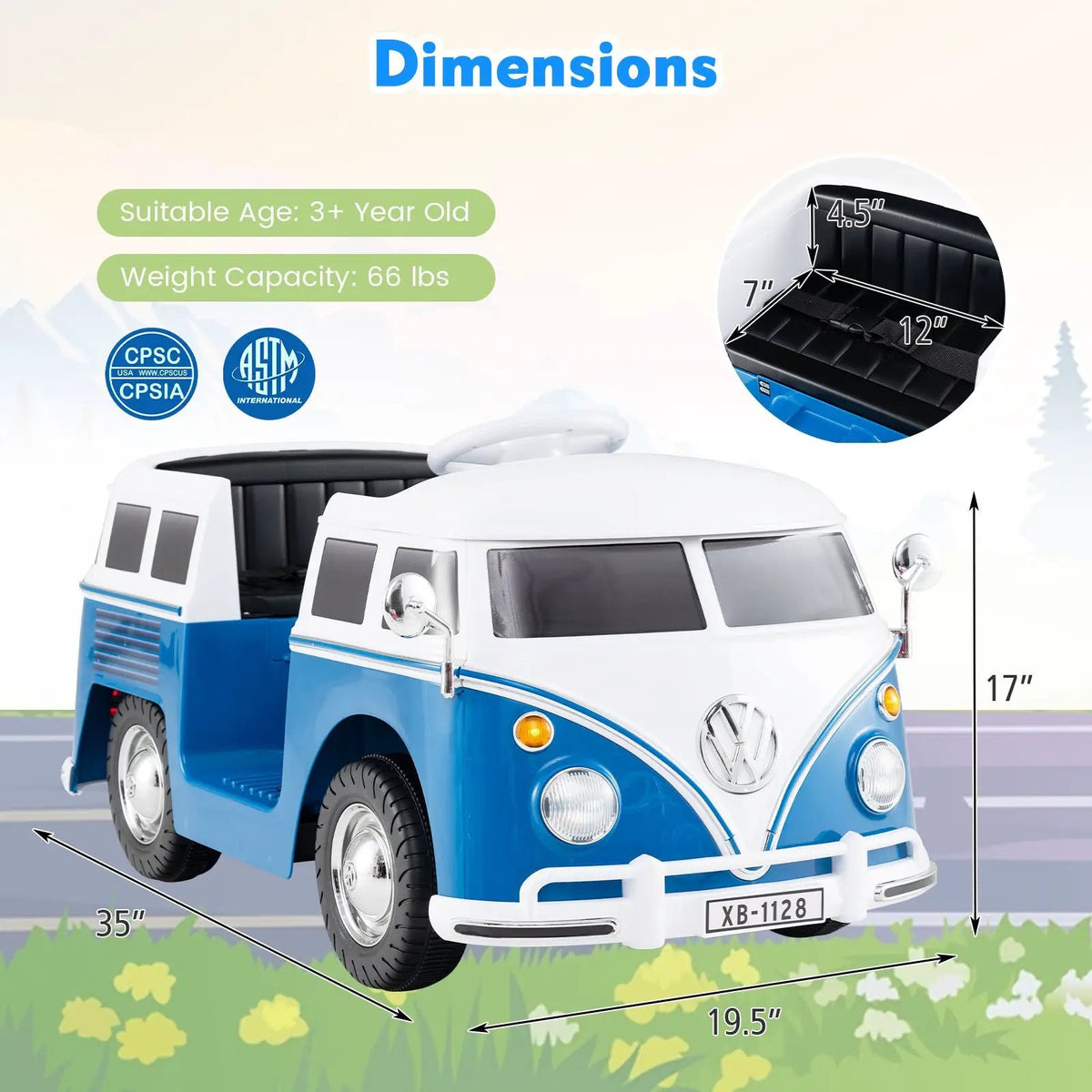 12V Ride On Car Licensed Volkswagen Ride-on Bus with Cup Holder and LED Headlights for 3+ Years Old, photo 10 of 16