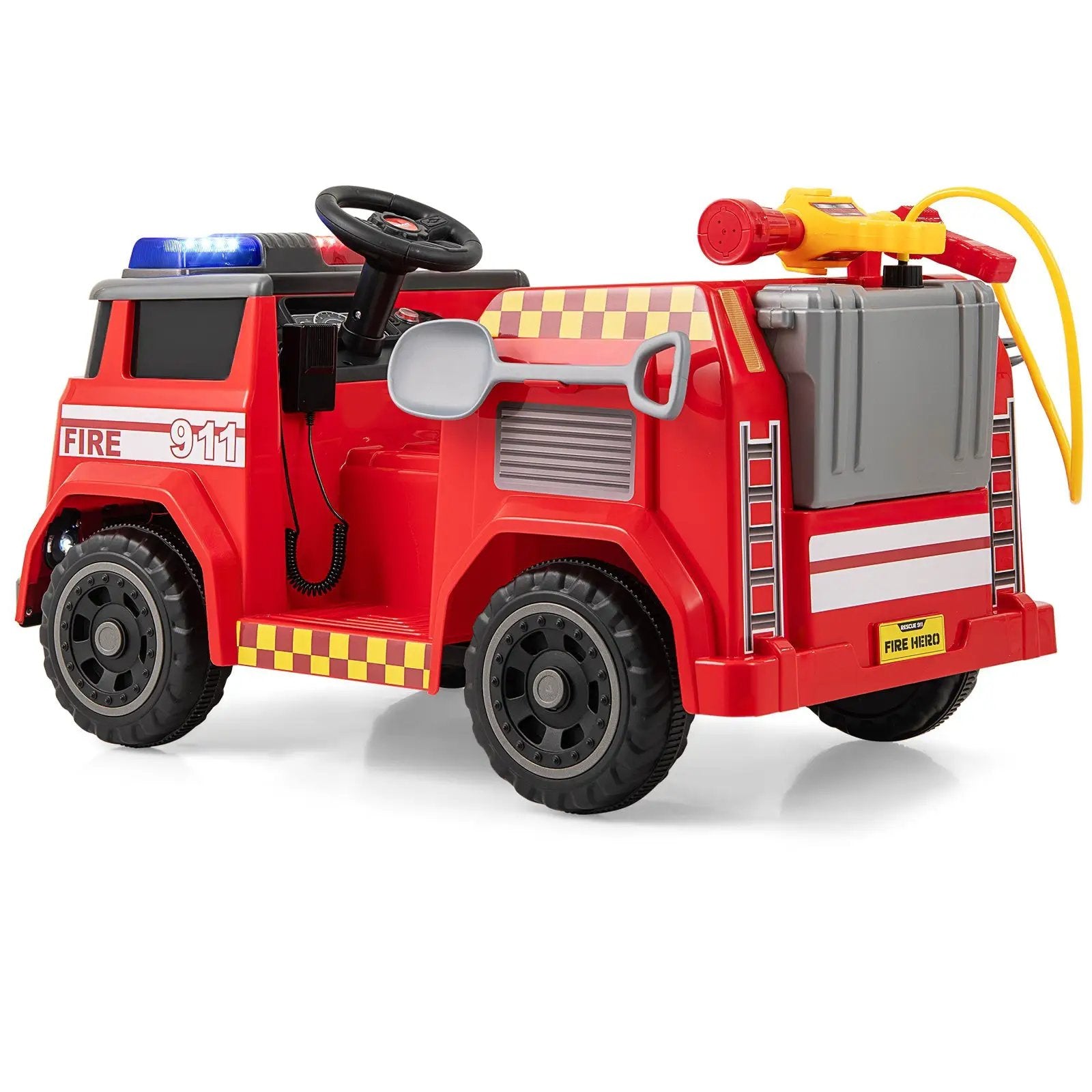 12V Ride on Fire Truck Powered Car with Water Gun and Interphone-Red by DirectDeals