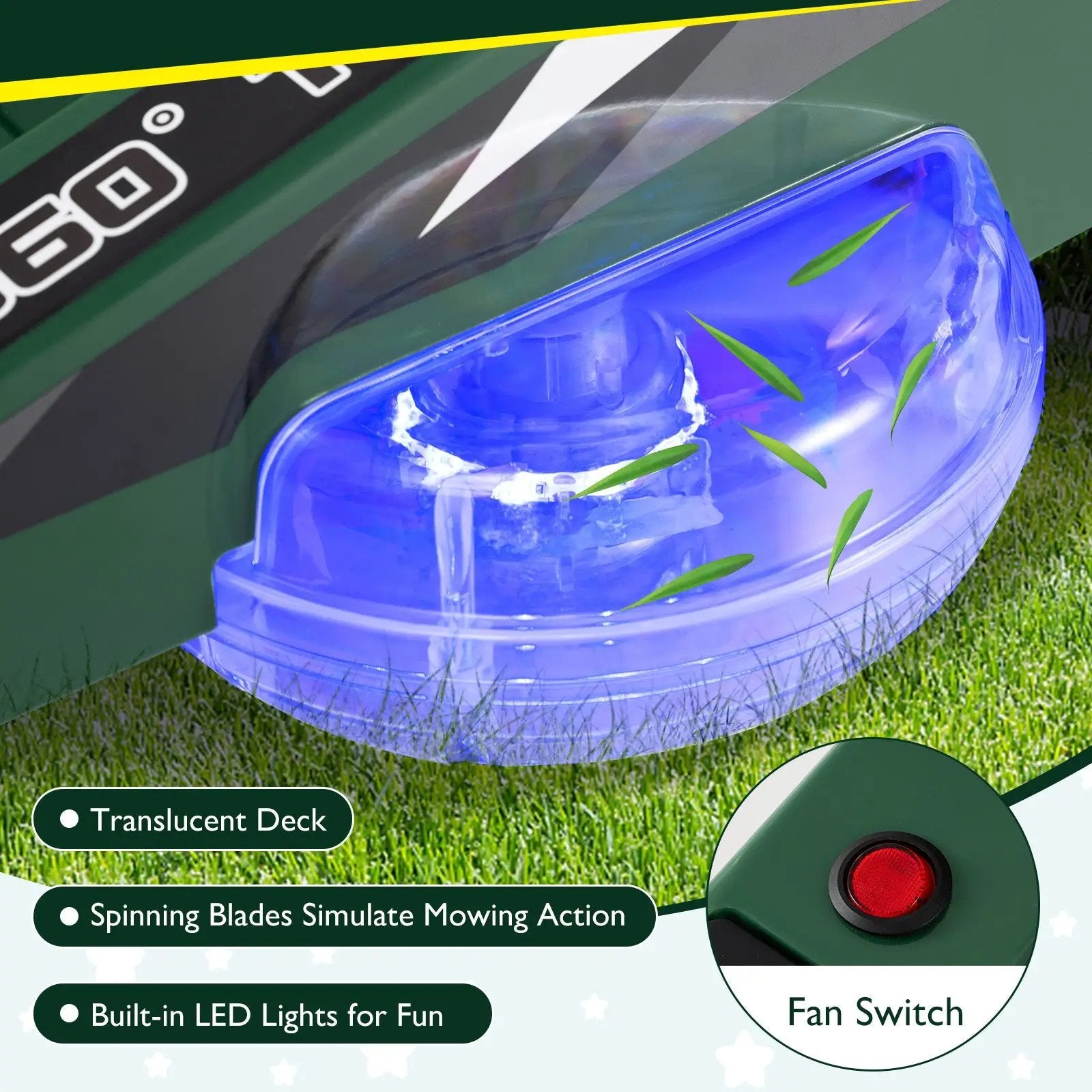 12V Ride on Lawn Mower for Kids with Dual Control Sticks and LED Lights by DirectDeals