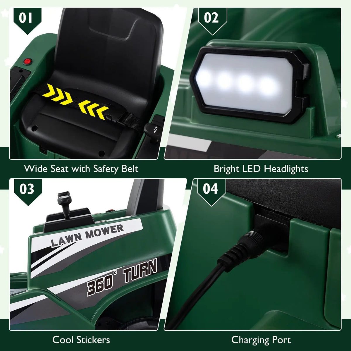 12V Ride on Lawn Mower for Kids with Dual Control Sticks and LED Lights, photo 16 of 16