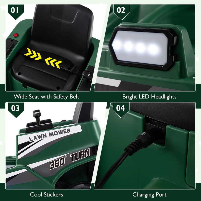 12V Ride on Lawn Mower for Kids with Dual Control Sticks and LED Lights by DirectDeals