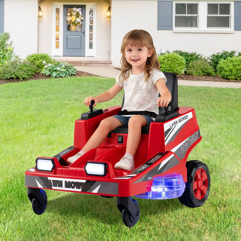 12V Ride on Lawn Mower for Kids with Dual Control Sticks and LED Lights by DirectDeals