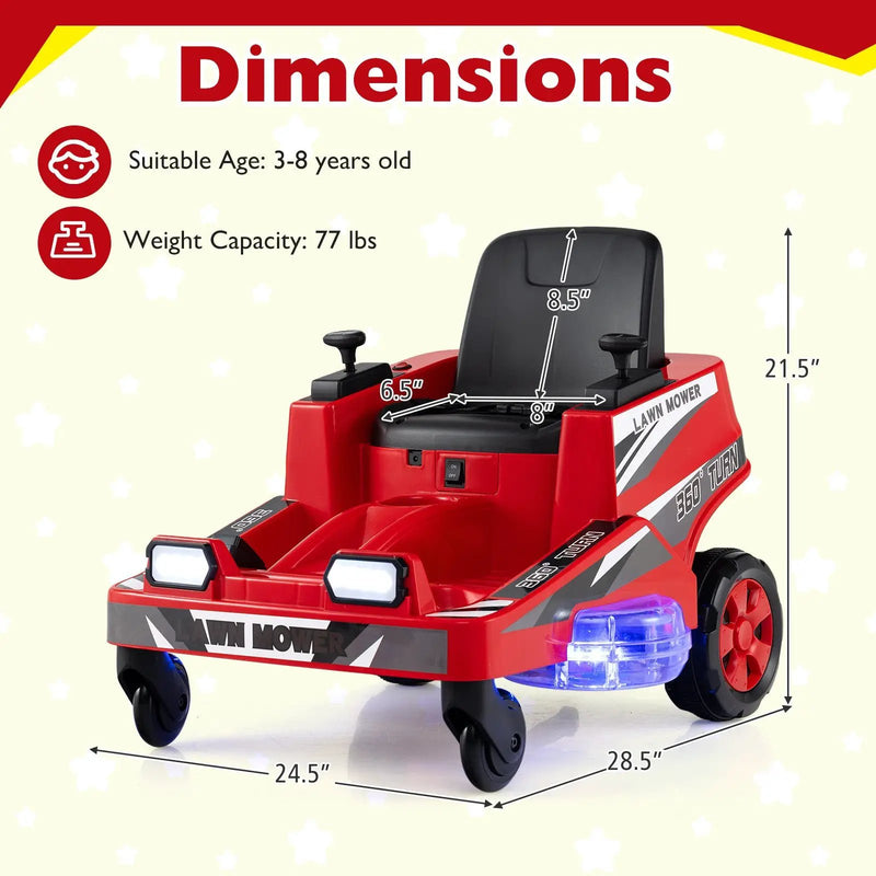 12V Ride on Lawn Mower for Kids with Dual Control Sticks and LED Lights by DirectDeals