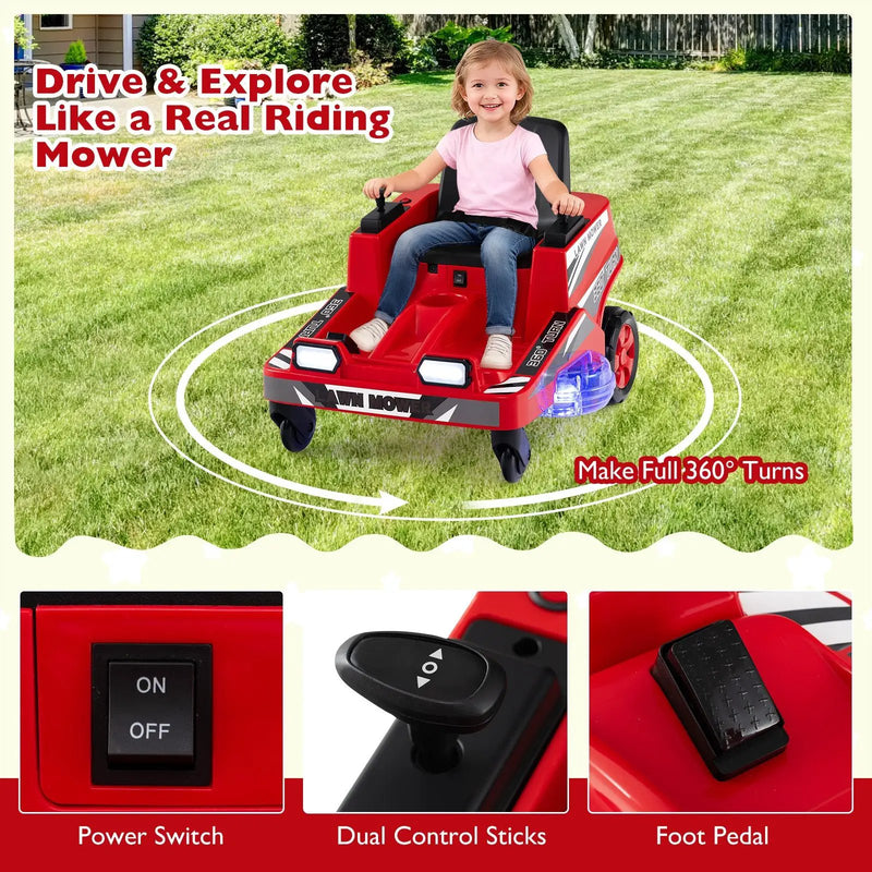 12V Ride on Lawn Mower for Kids with Dual Control Sticks and LED Lights by DirectDeals